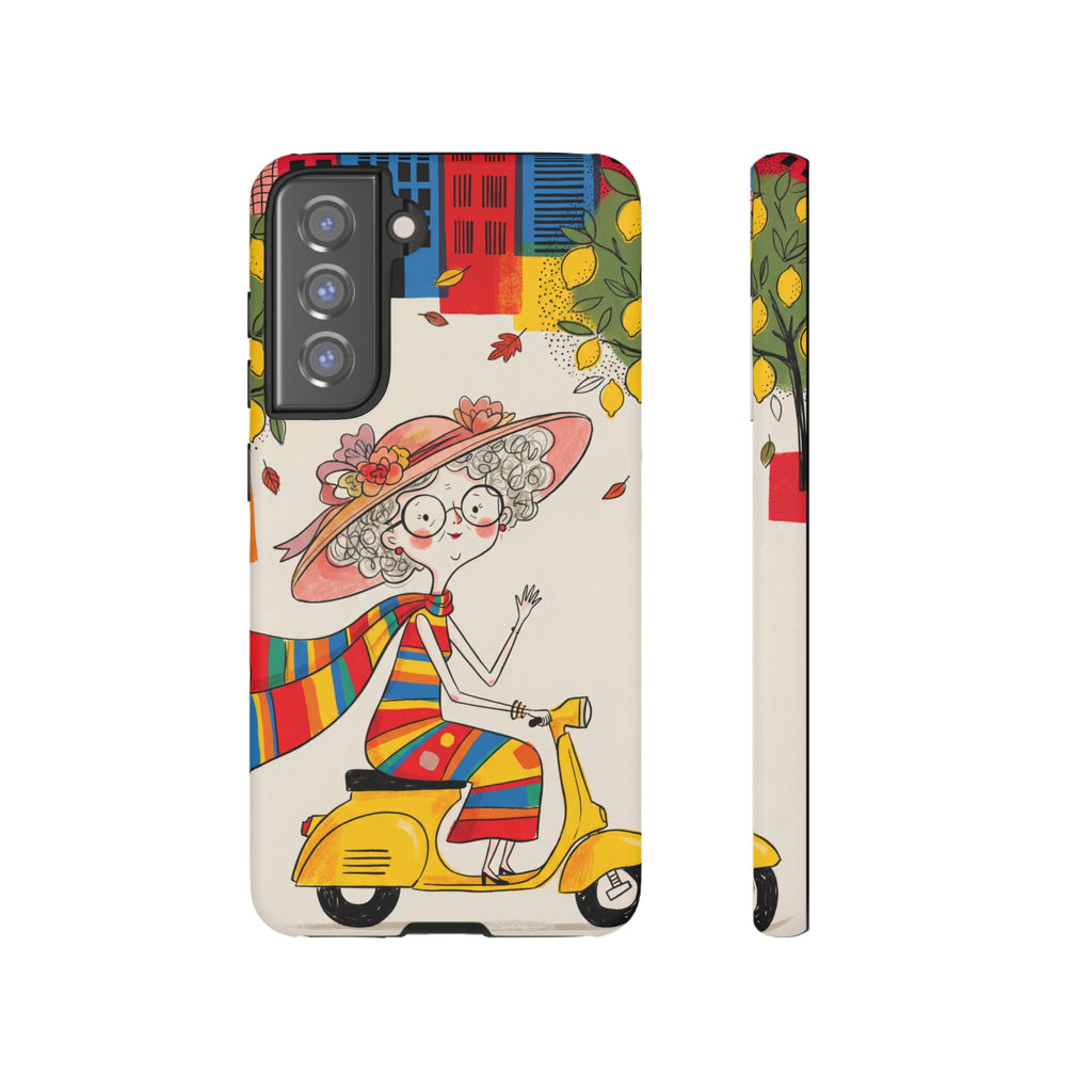 Vintage Scooter Granny Samsung Galaxy Phone Case | Colourful Retro Elderly Lady Design