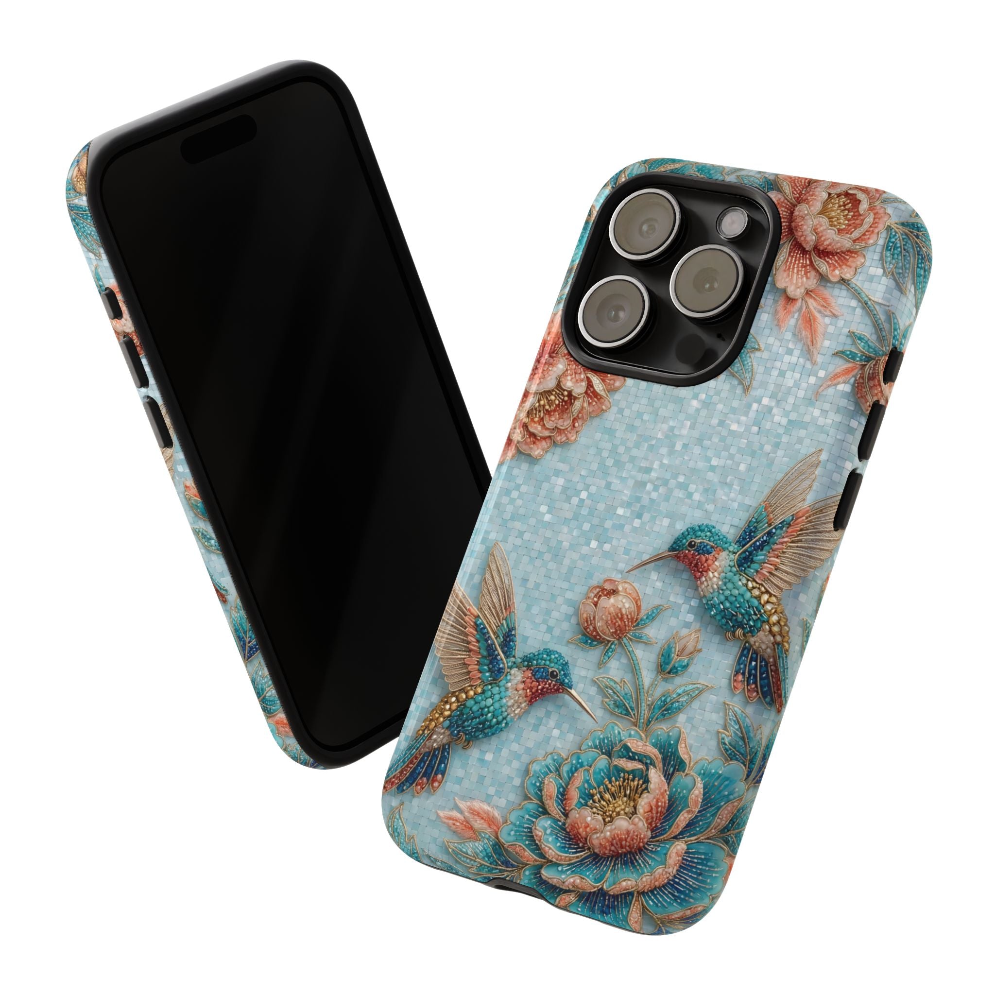 Hummingbird Floral Tough iPhone Case | Vintage Blue Garden Design