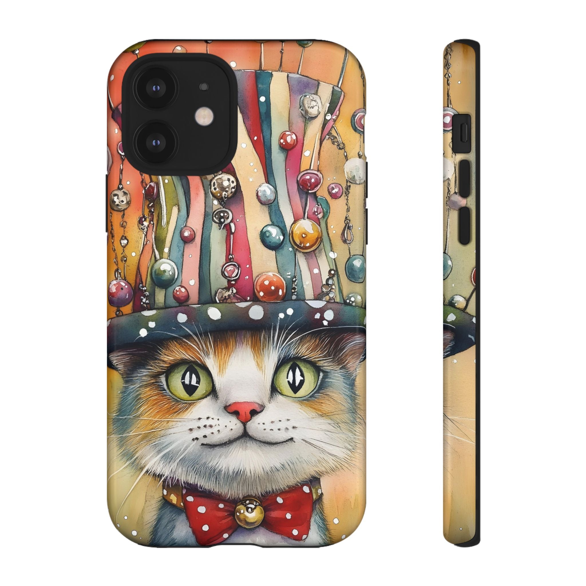 Cat in Colorful Top Hat iPhone Case — Whimsical Cat Art iPhone Case