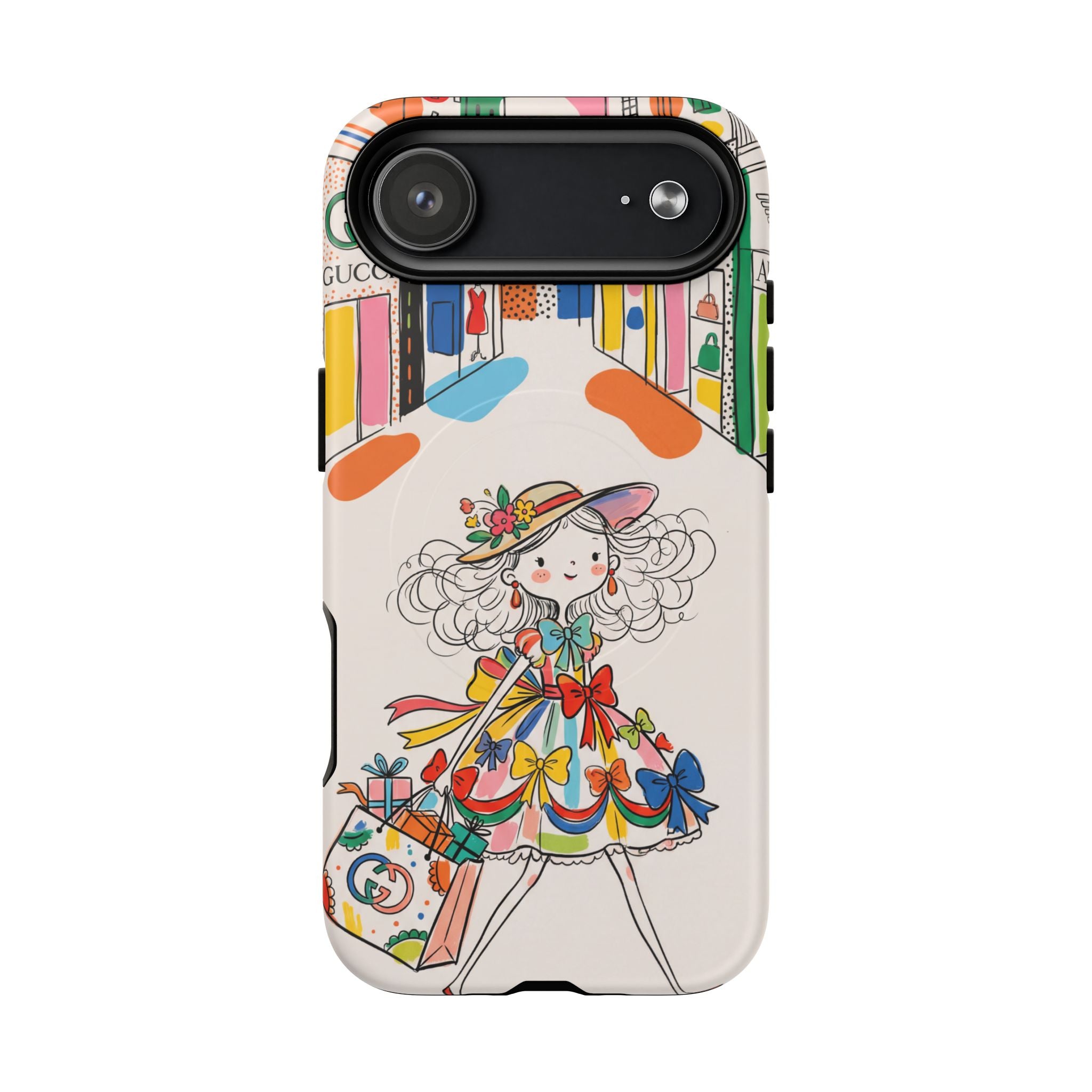 Cute Fashion Girl MagSafe iPhone Case | Colourful Shopping Street Design