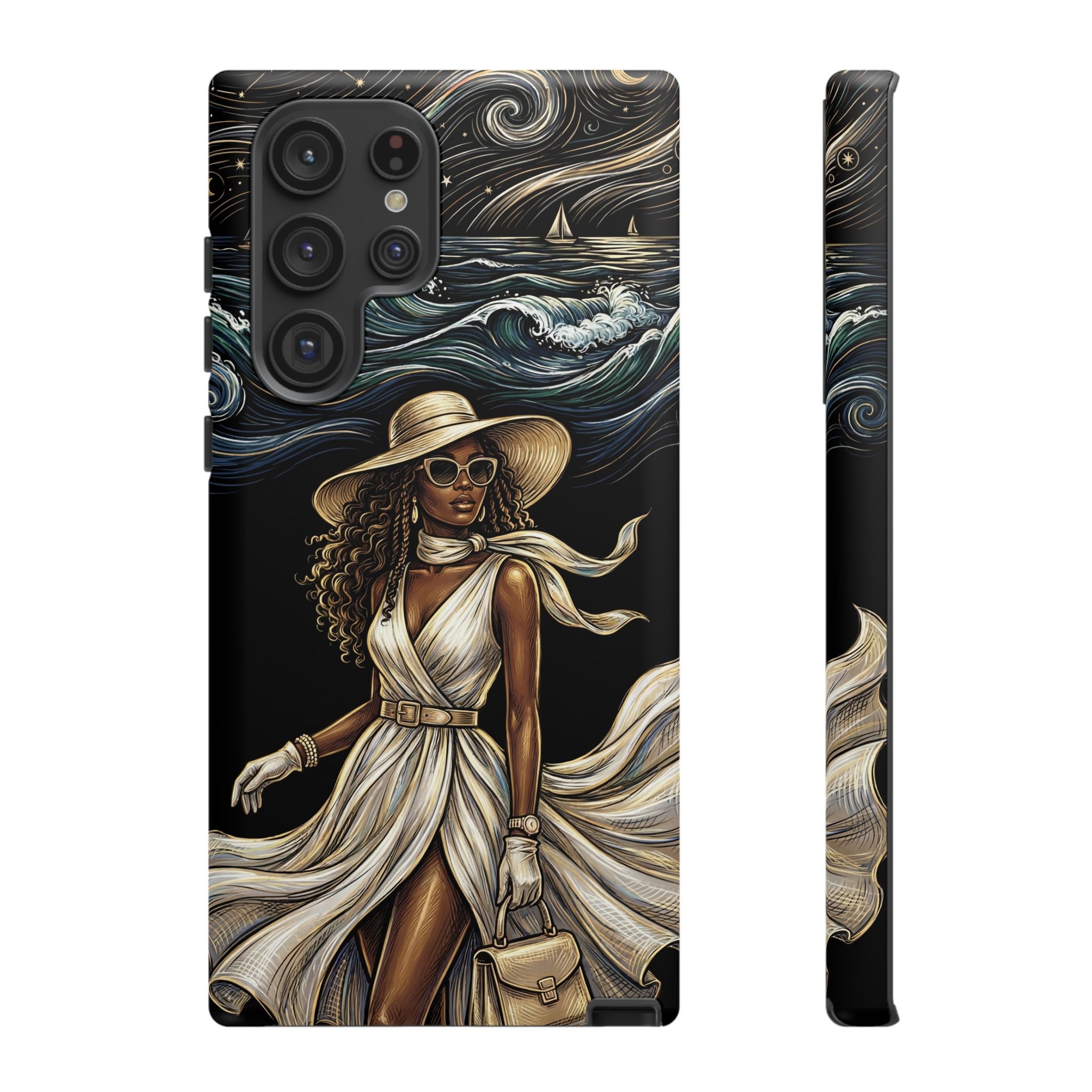 Samsung Galaxy Phone Case | Elegant Black Woman in Flowing Dress by the Sea