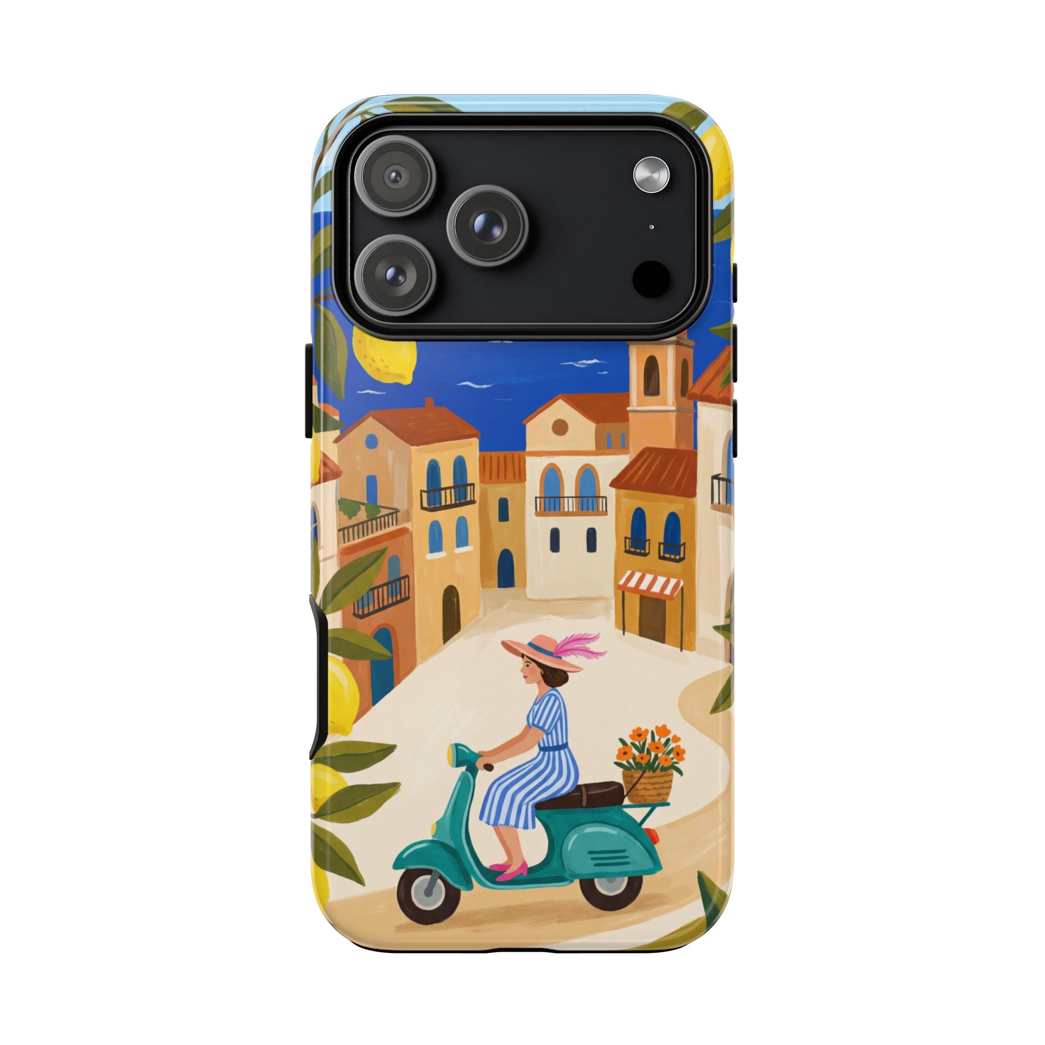 Mediterranean Scooter iPhone Case | Coastal Lemon Grove Design