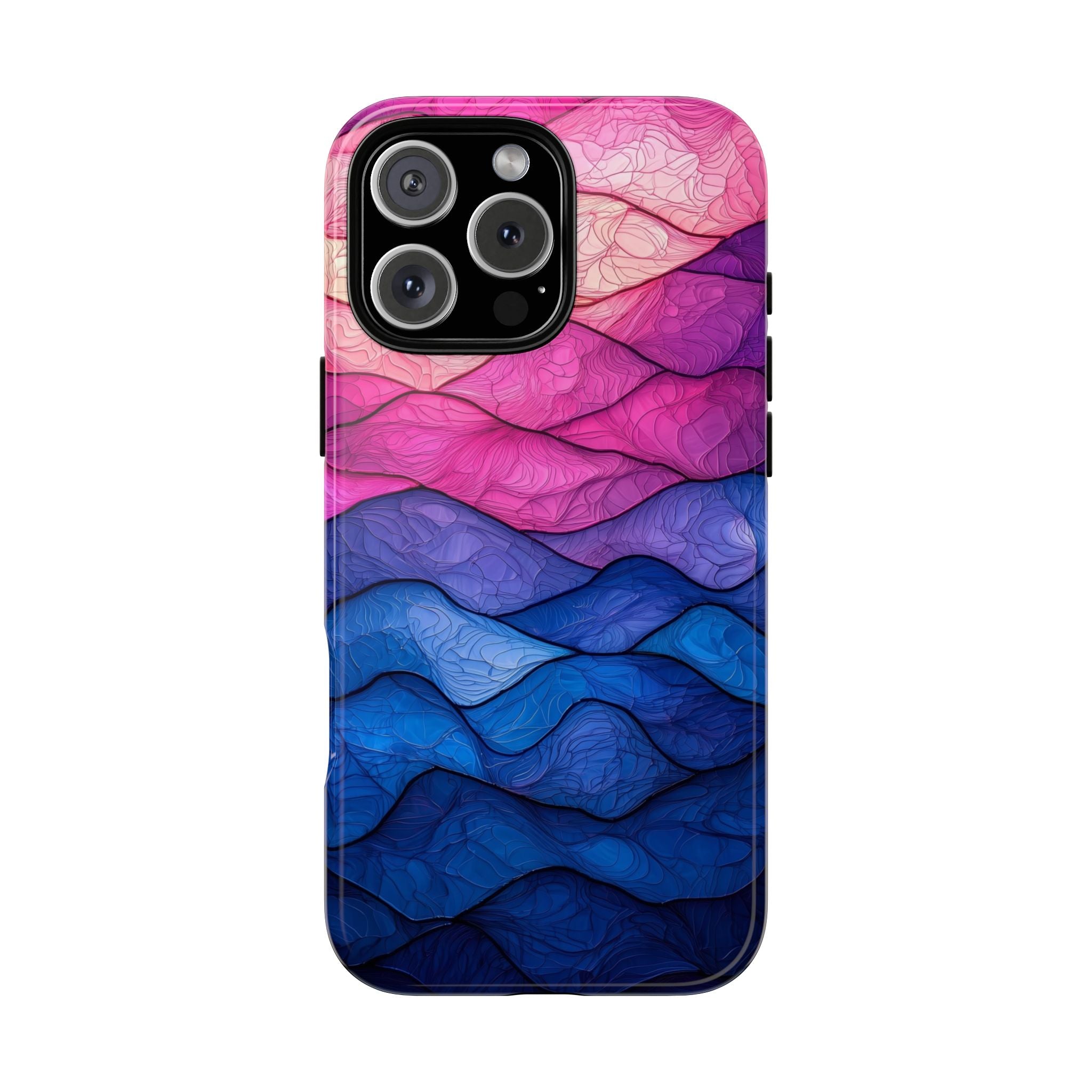 Abstract Ocean Waves iPhone Case — Pink & Blue Gradient Tough Case