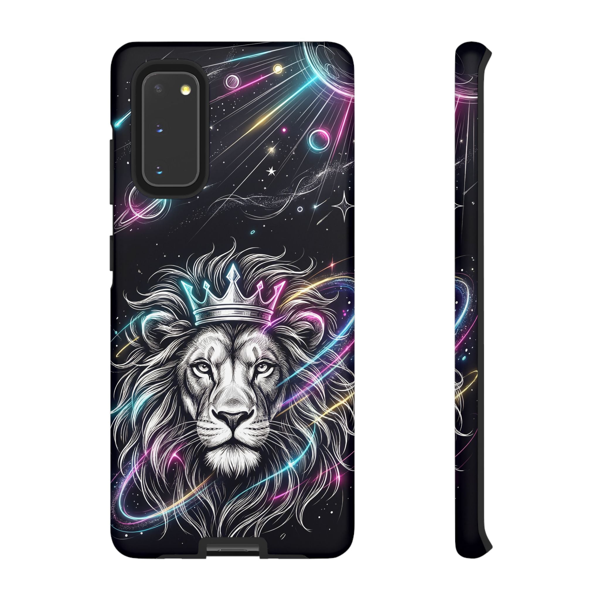 Galaxy Lion Samsung Galaxy Phone Case | Neon Crowned Lion Protective Case