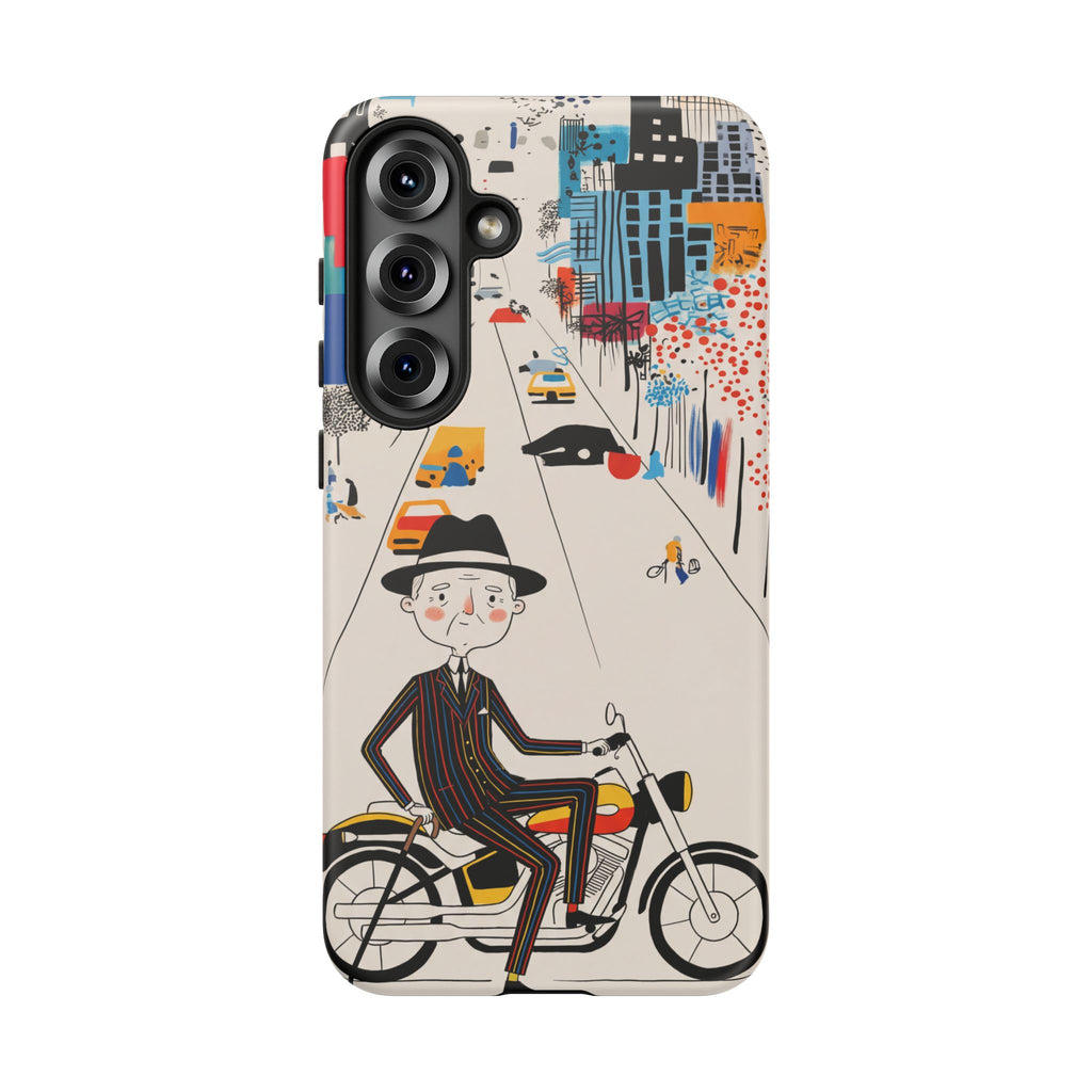 Custodia per telefono Samsung Galaxy "Vintage Grandpa Rider Motorcycle" | Paesaggio urbano illustrato