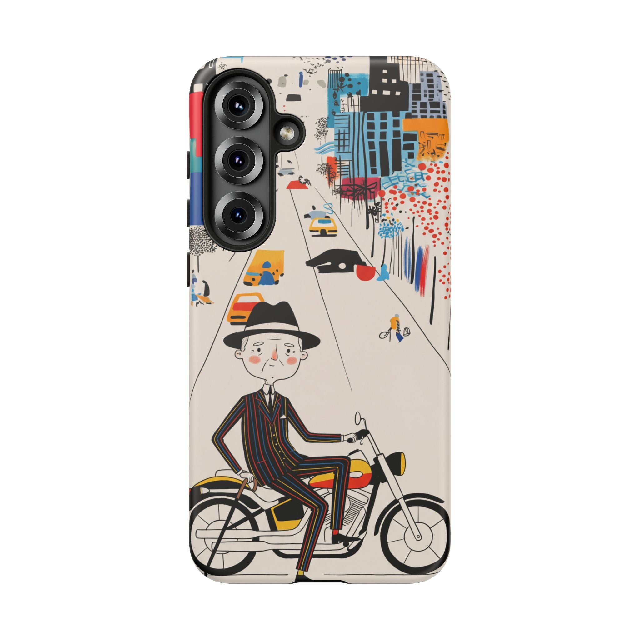 Vintage Grandpa Rider Motorcycle Samsung Galaxy Phone Case | Illustrated Cityscape