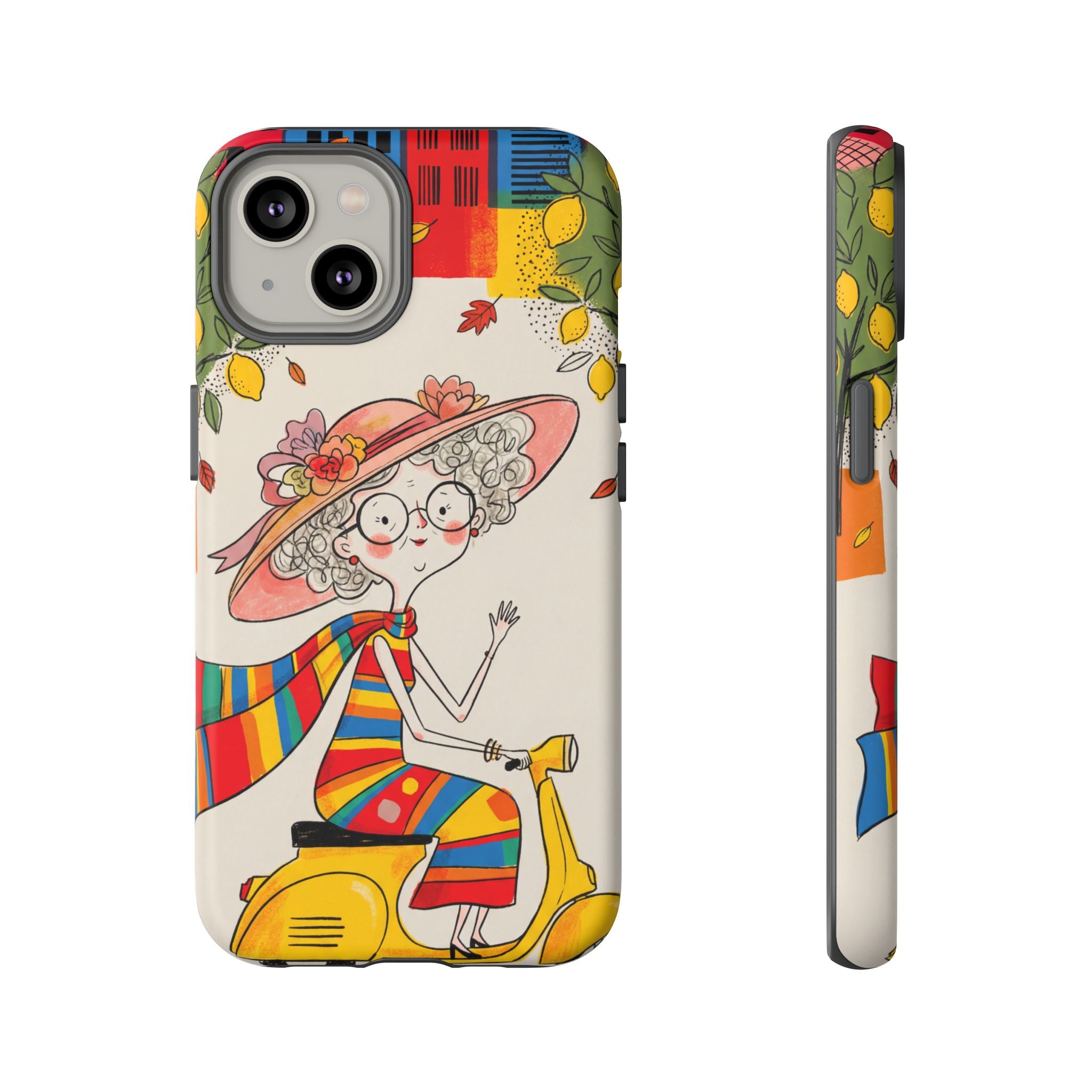 Vintage Scooter Granny iPhone Case | Colourful Retro Elderly Lady Design