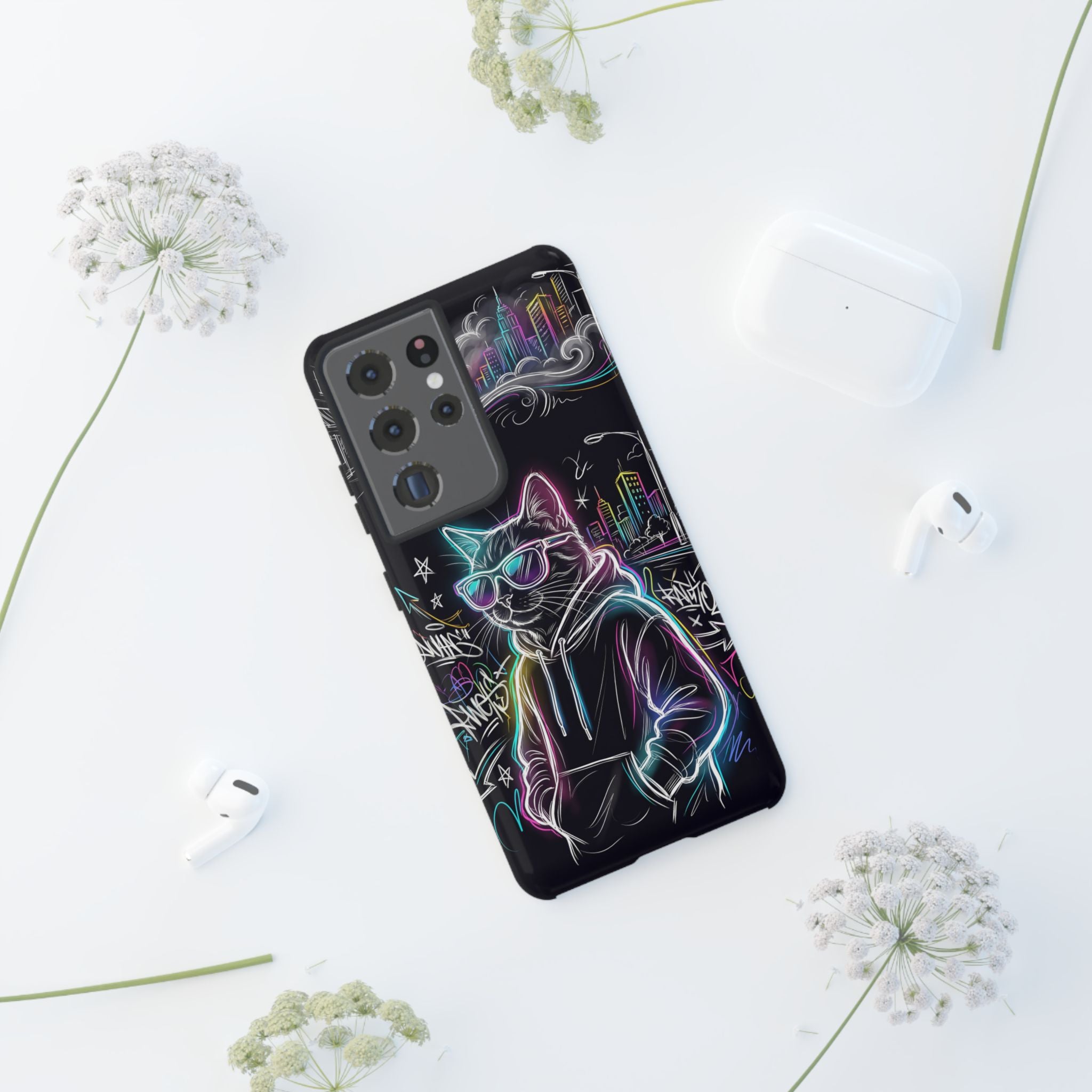 Cool Hoodie Neon Street Cat Samsung Galaxy Phone Case