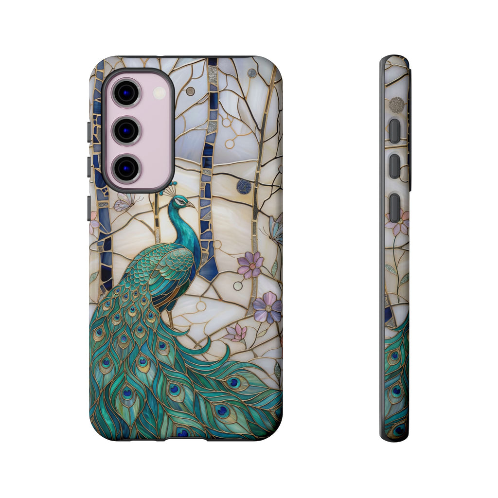 Custodia per Samsung Galaxy con motivo in vetro colorato con pavone