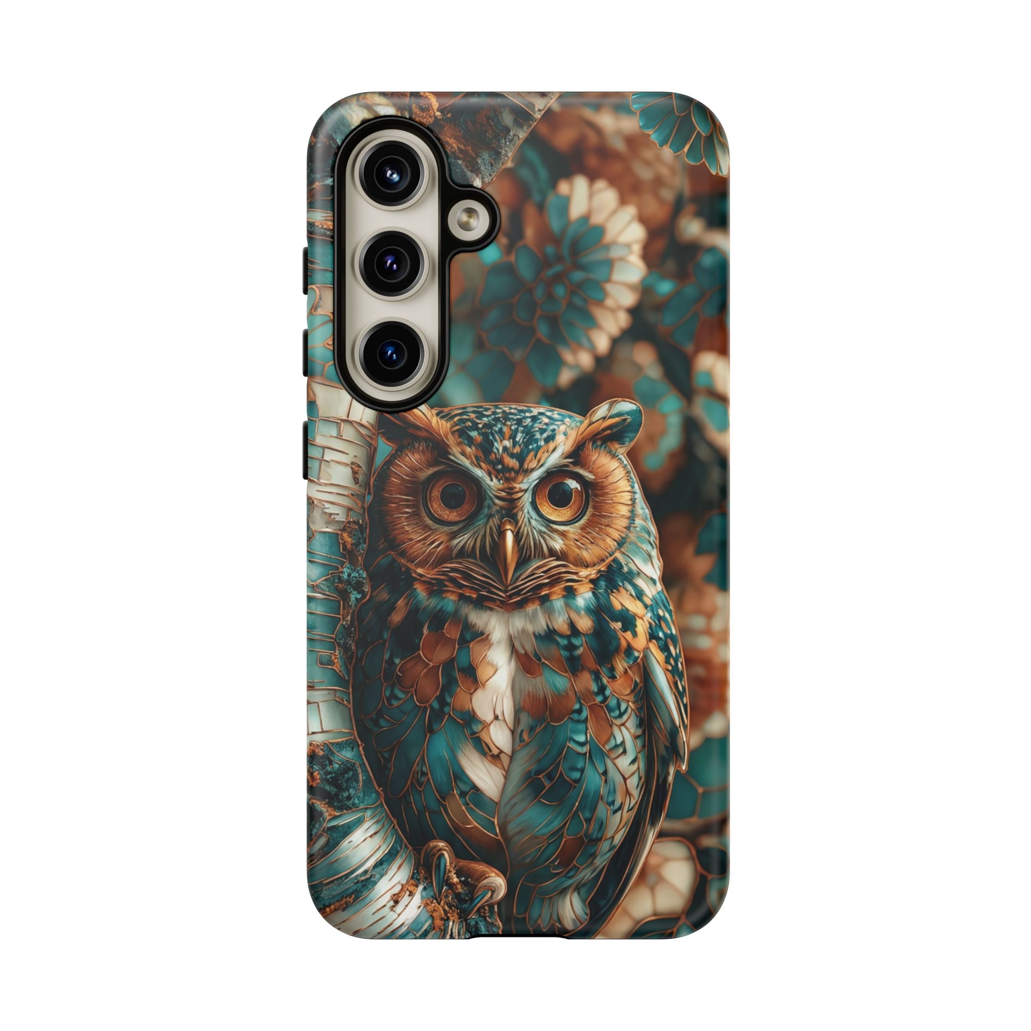 Owl Forest Tough Samsung Galaxy Case | Teal & Brown Rustic Wildlife Protective Cover
