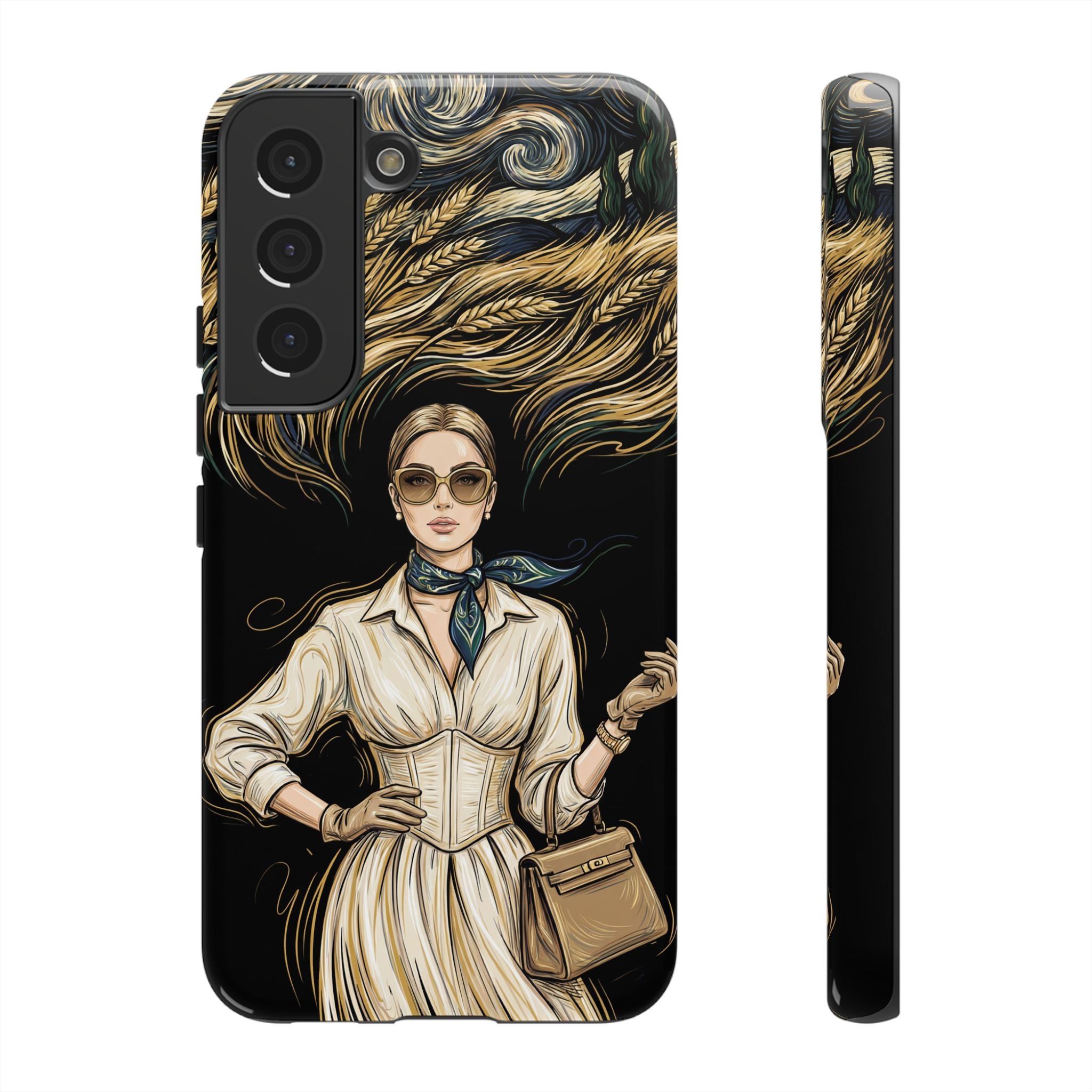 Vintage Elegance Samsung Galaxy Phone Case | Retro Woman with Flowing Golden Hair