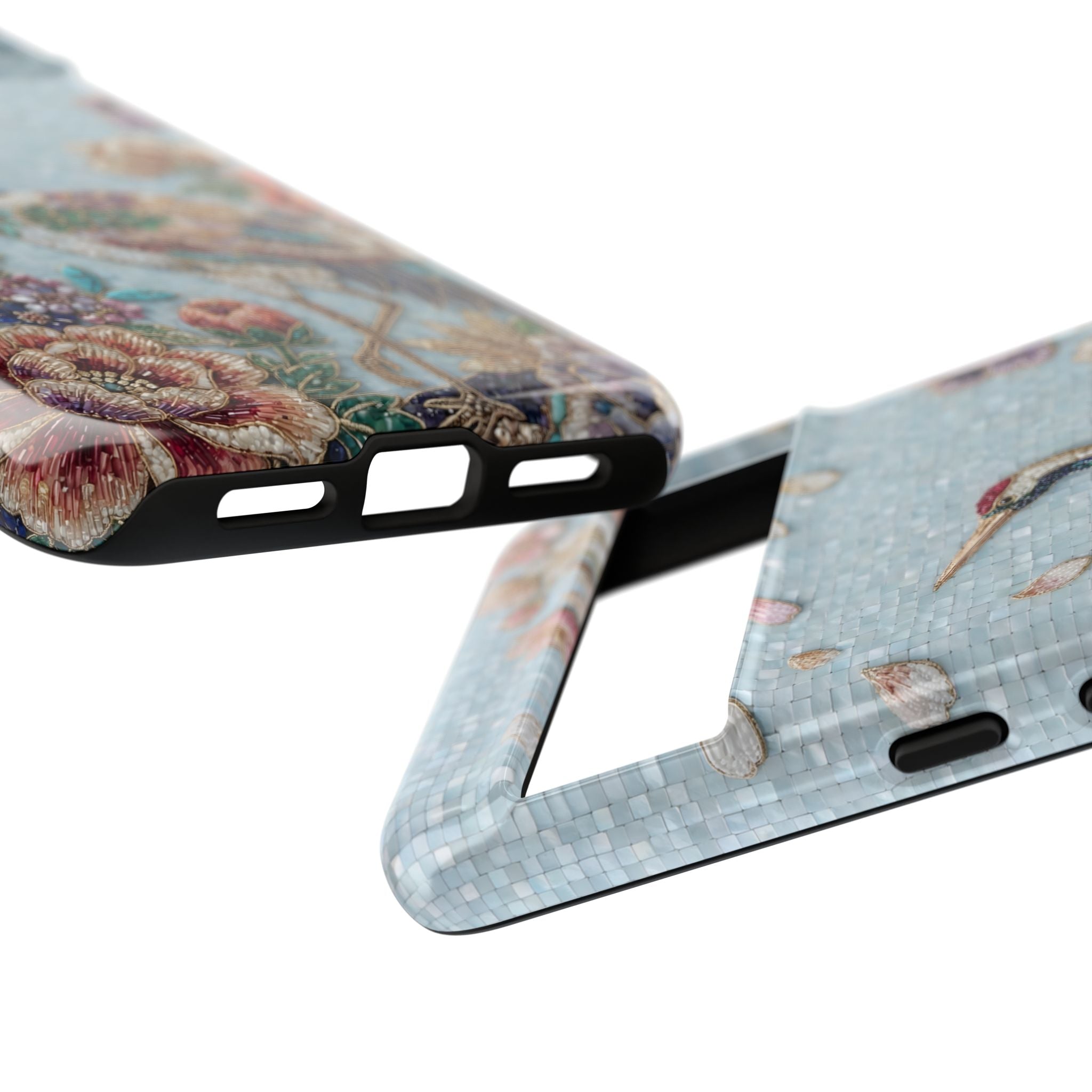 Floral Crane Tough Google Pixel Phone Case | Vintage Embroidered Bird Protection