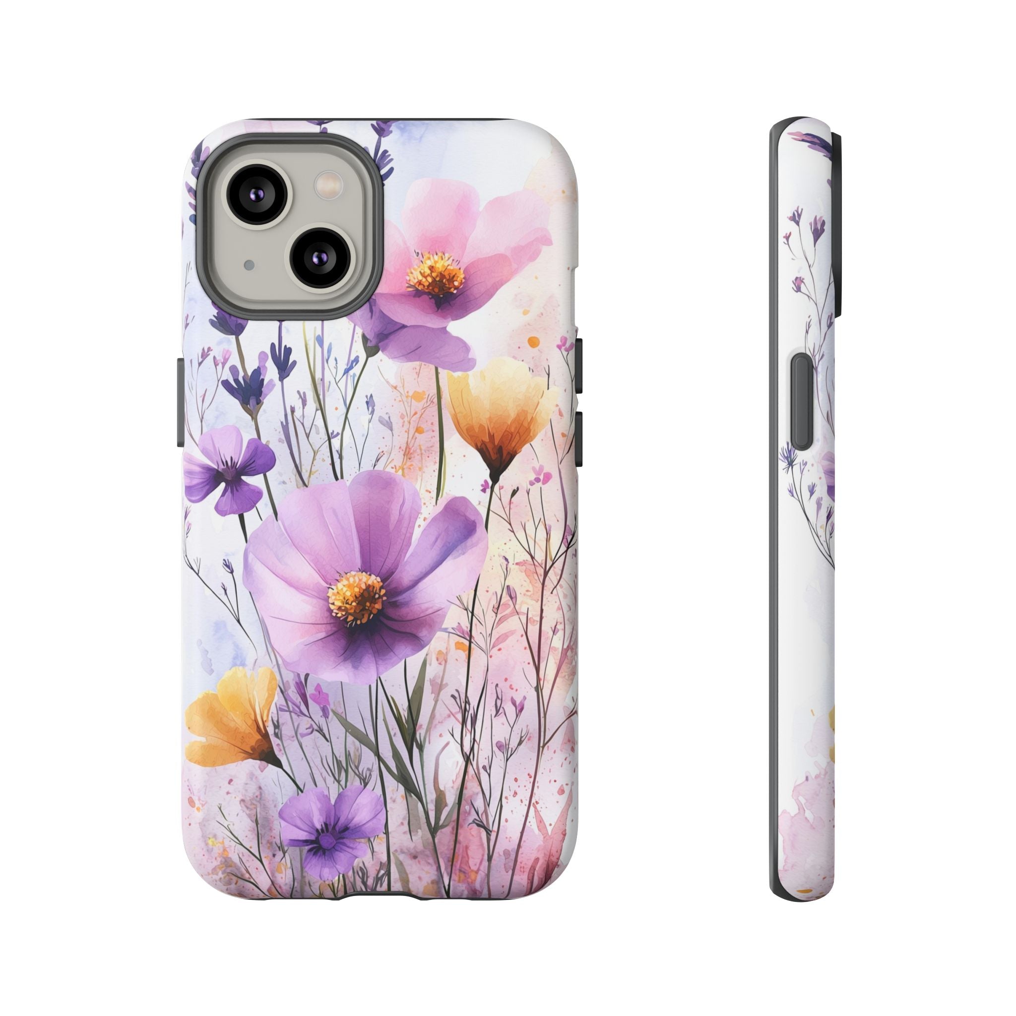 Floral Watercolour Tough iPhone Case | Purple & Yellow Wildflowers