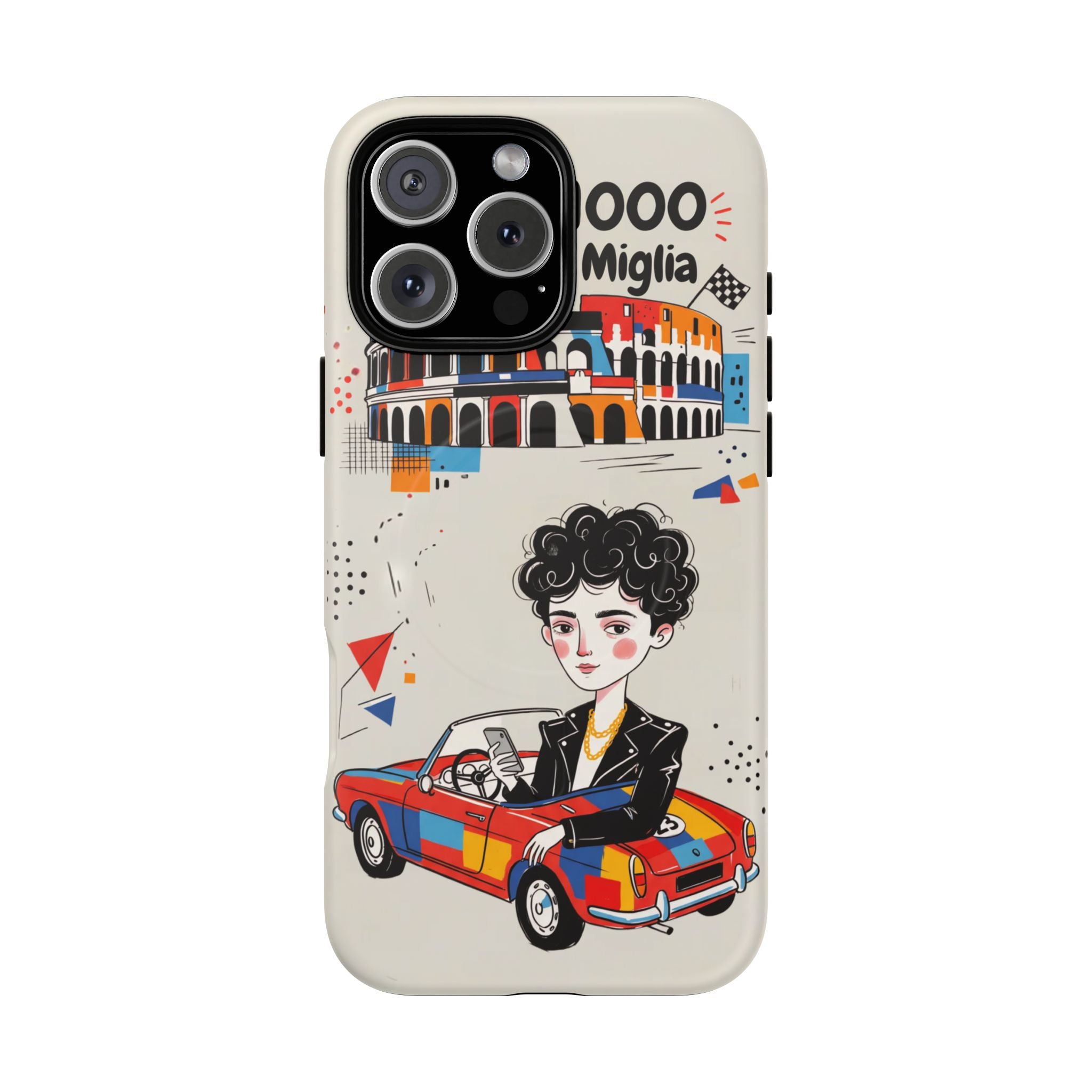 MagSafe iPhone Case | Retro Mille Miglia Car Illustration with Driver
