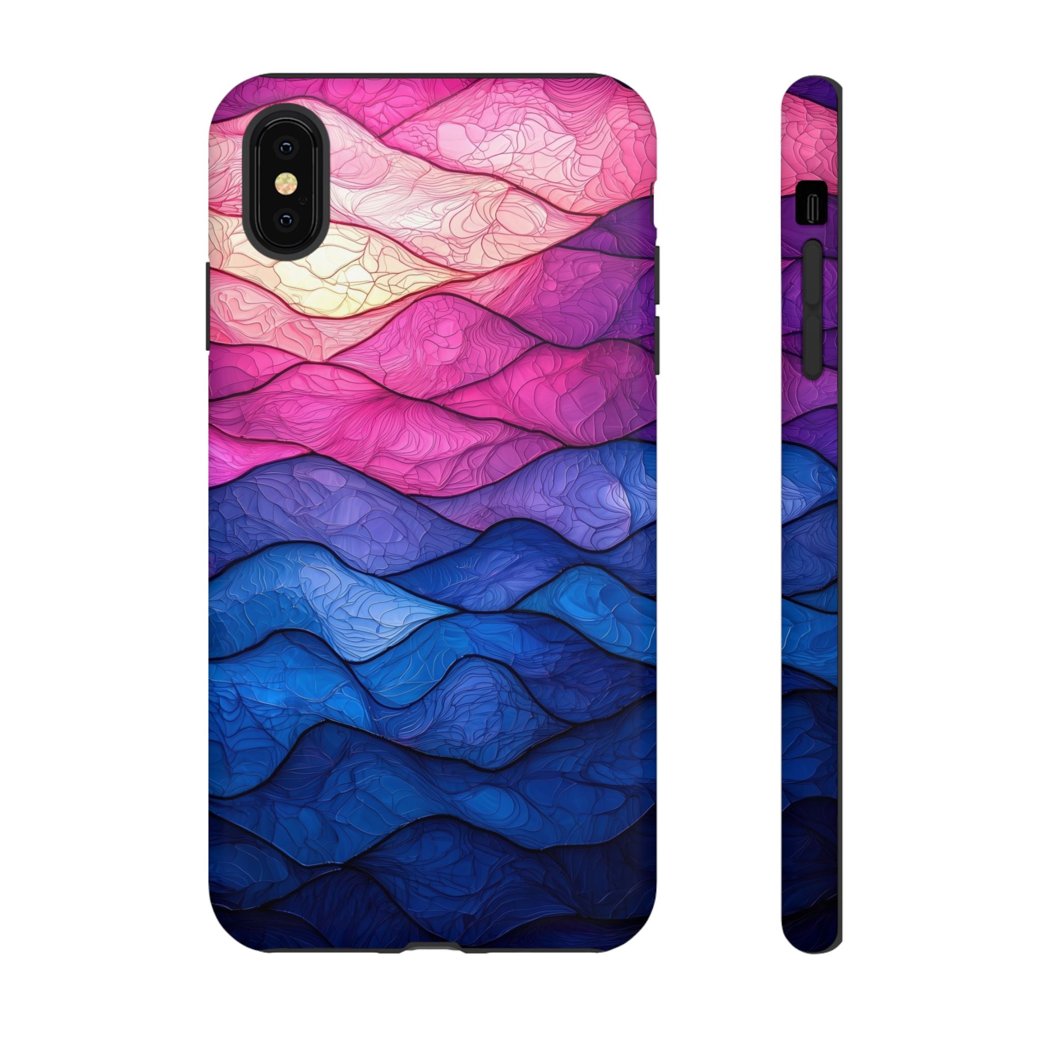 Abstract Ocean Waves iPhone Case — Pink & Blue Gradient Tough Case