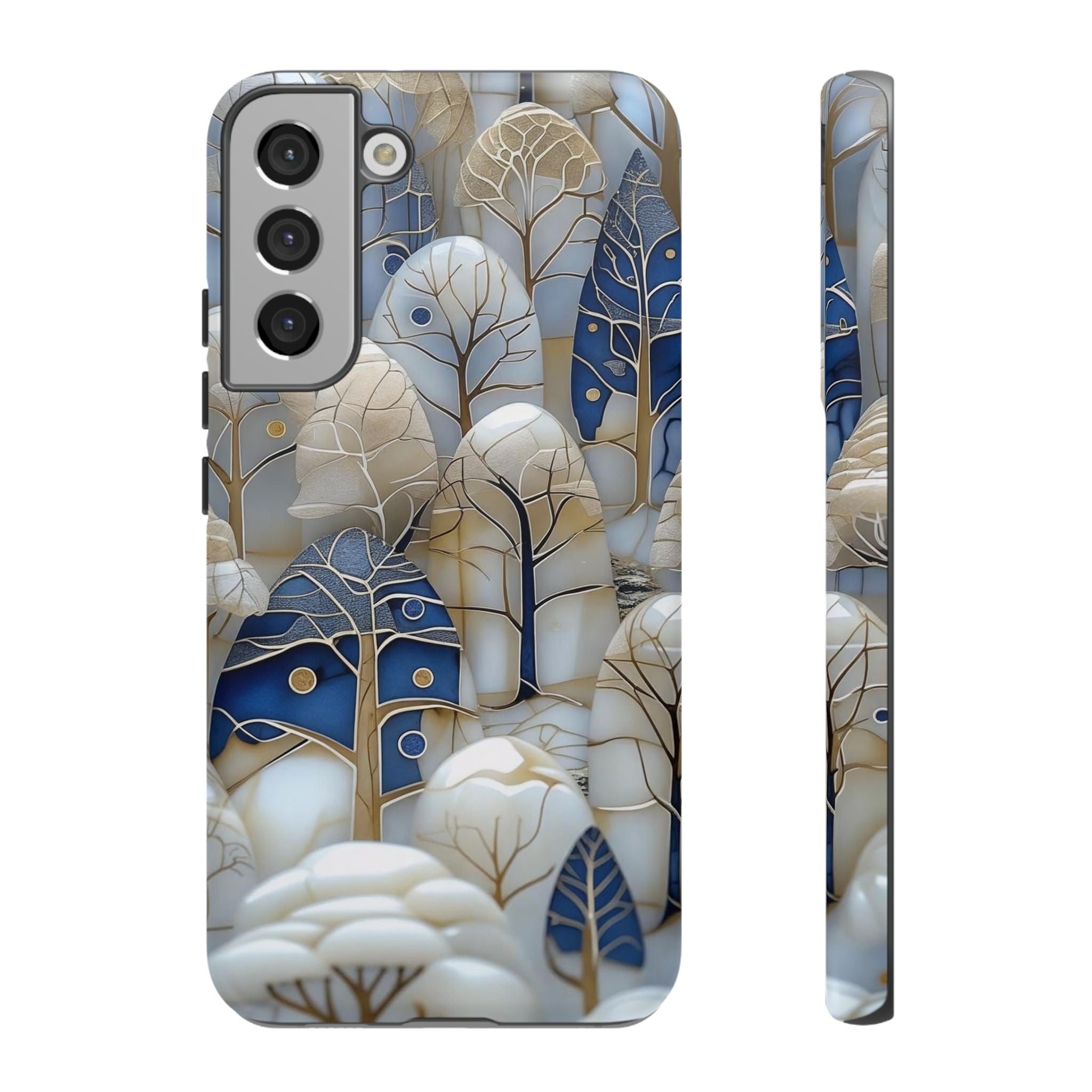 Blue Gold Winter Forest Samsung Galaxy Case — Elegant Tree Pattern Tough Case