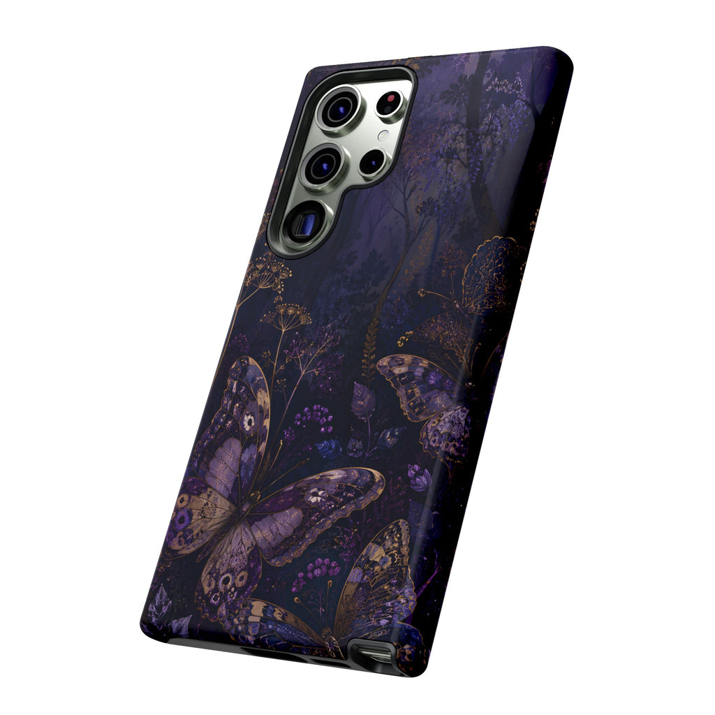 Purple Night Butterflies Samsung Galaxy Phone Case | Moody Purple Floral Cover