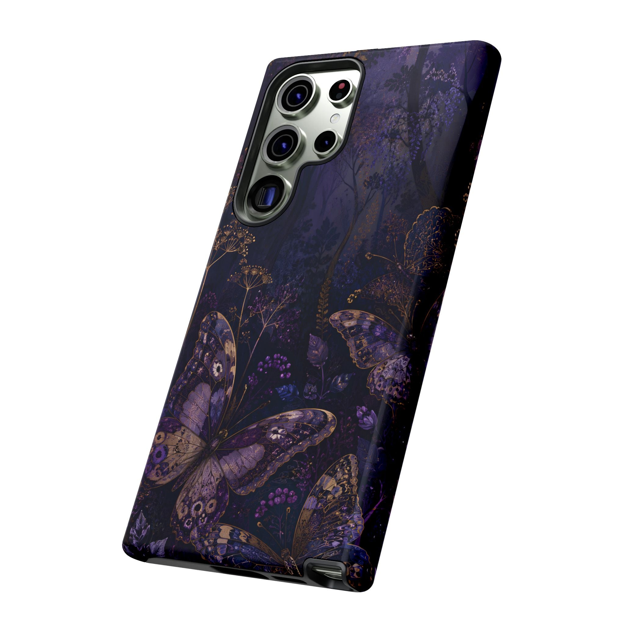 Purple Night Butterflies Samsung Galaxy Phone Case | Moody Purple Floral Cover
