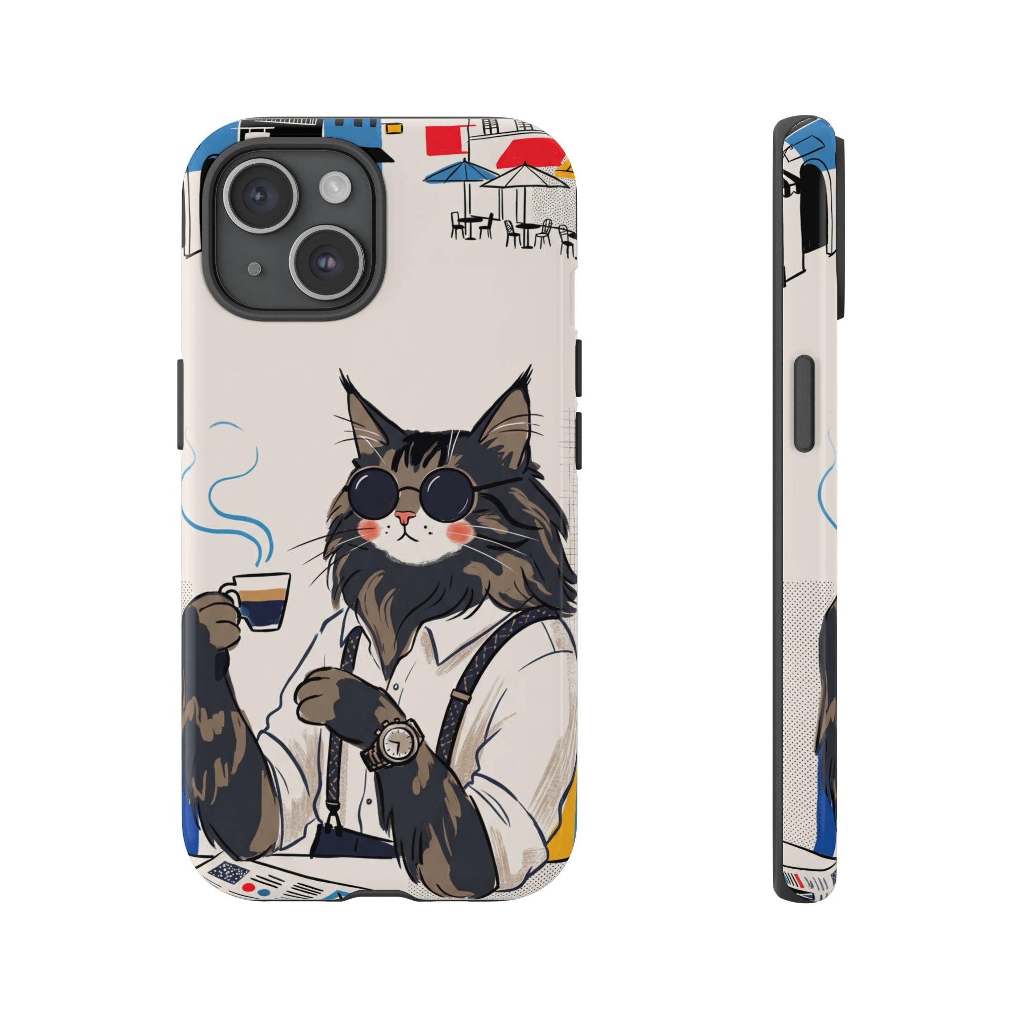 Cat Barista iPhone Case | Cool Cat in Sunglasses Coffee Shop Design