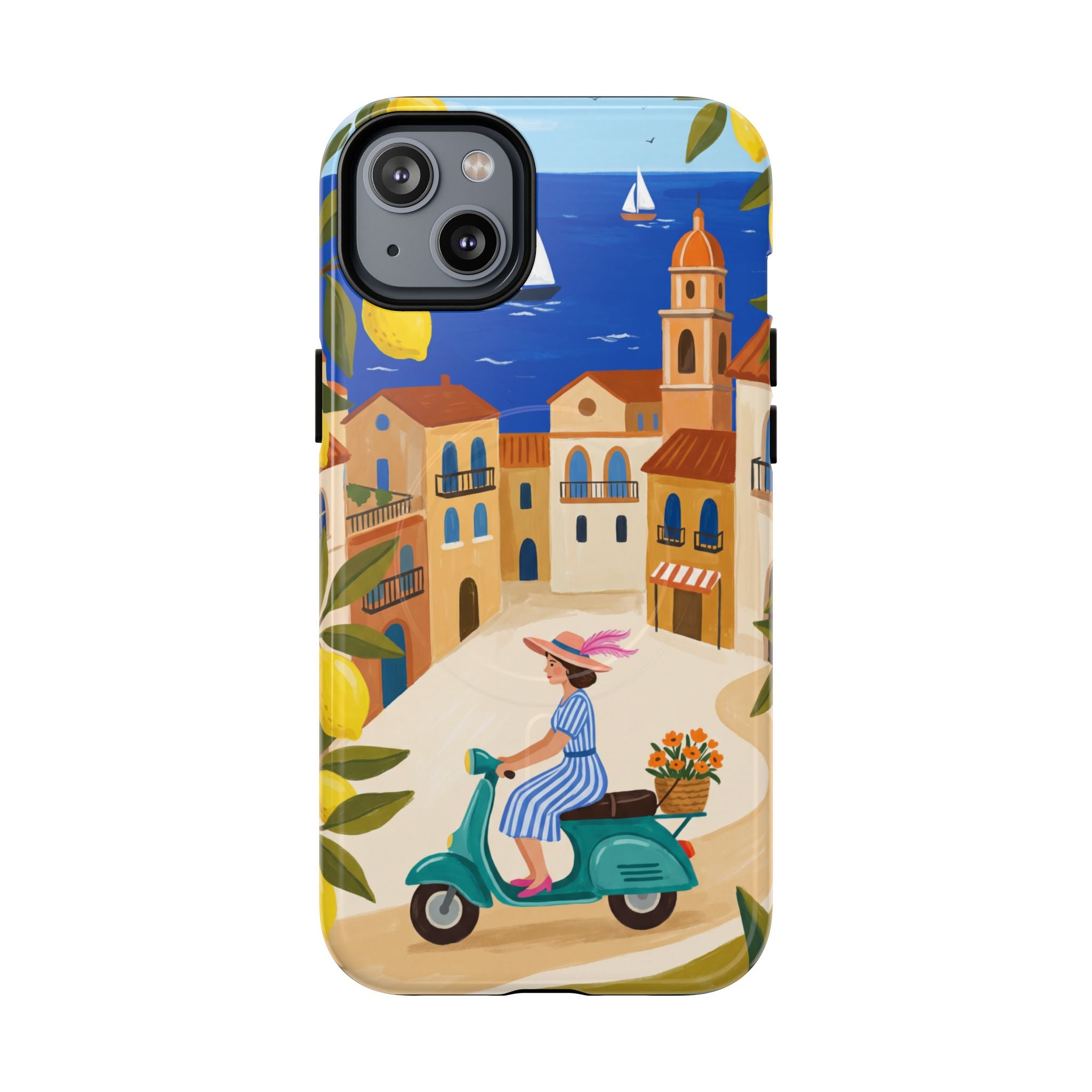 Mediterranean Scooter MagSafe iPhone Case | Coastal Lemon Grove Design