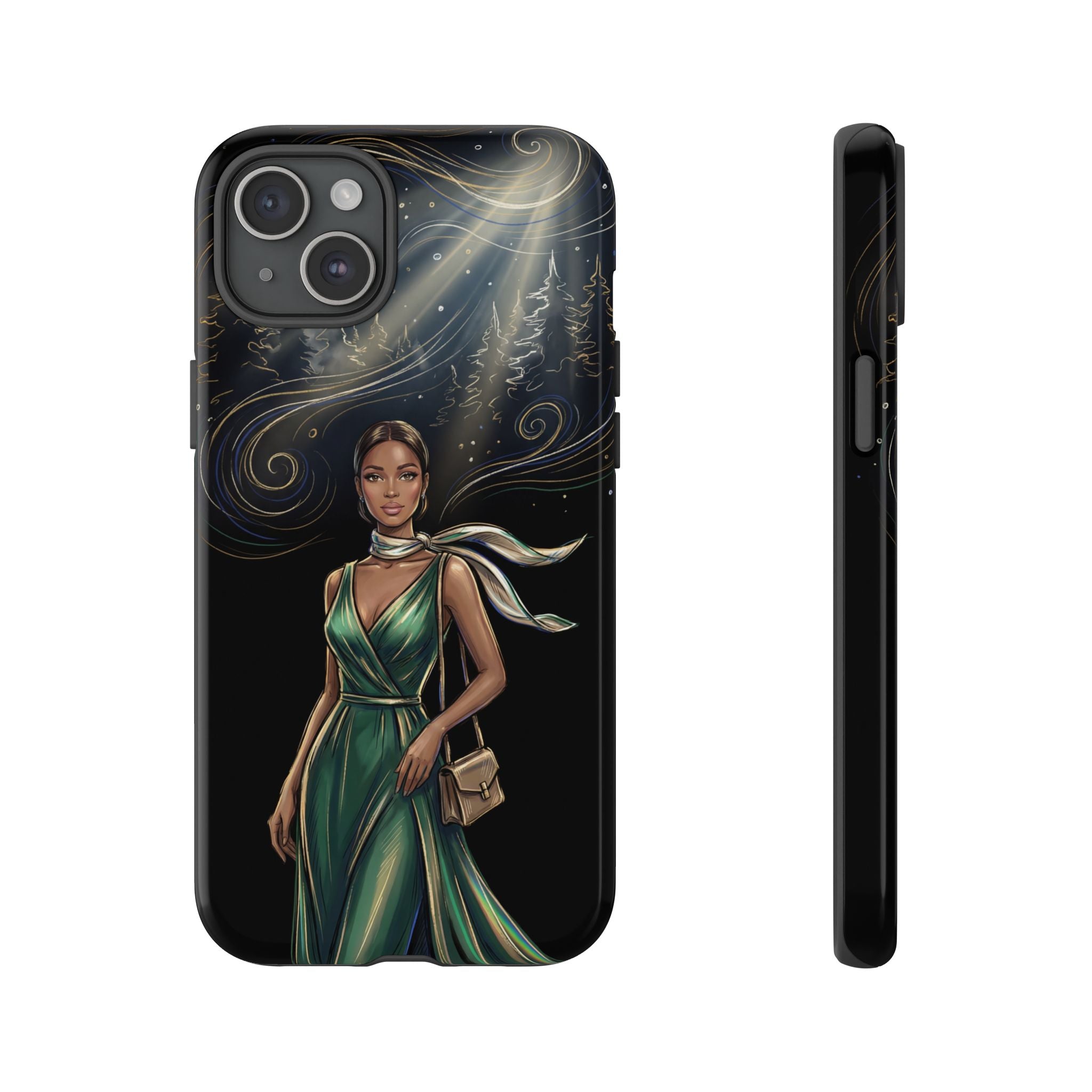 Elegant Woman in Green Dress Art Protective Tough iPhone Case