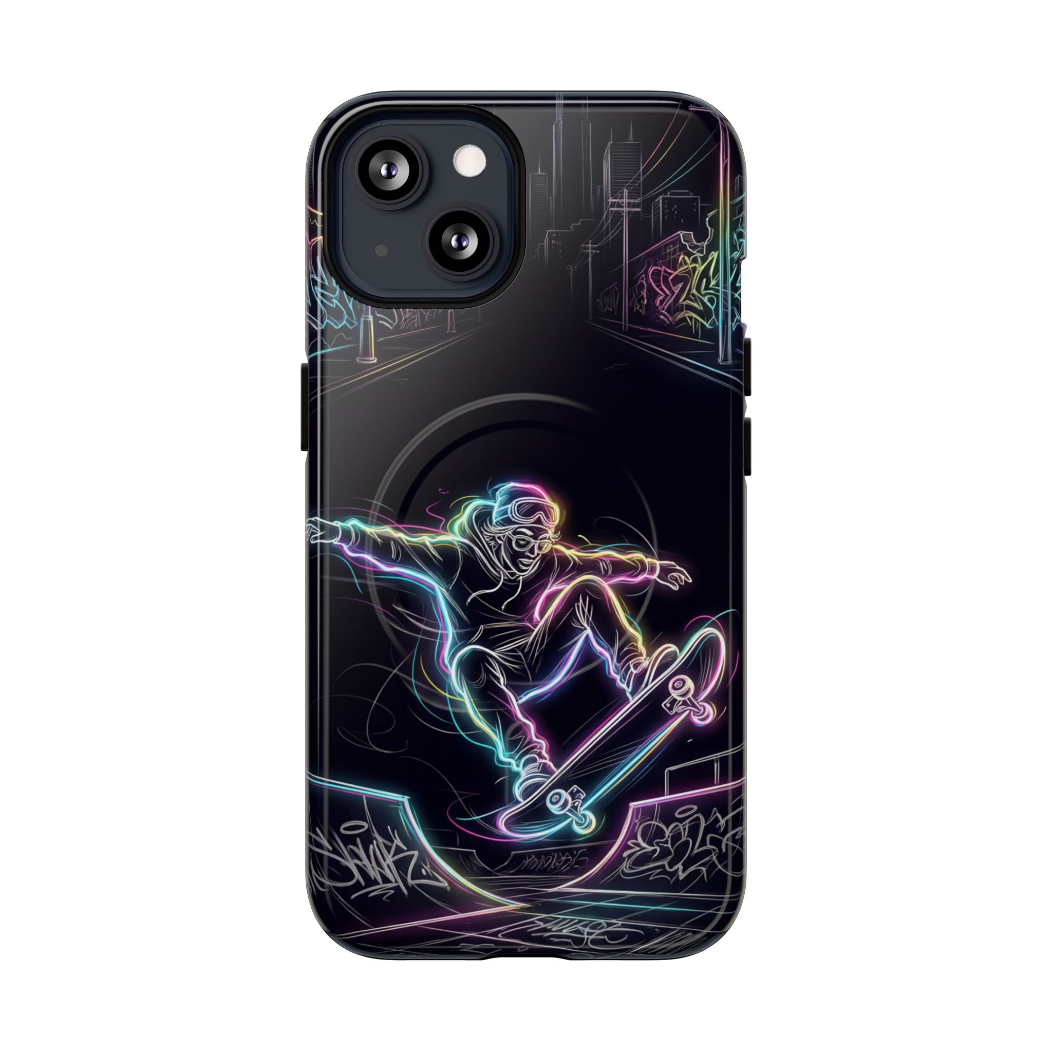 Neon Skateboard MagSafe iPhone Case | Glow Skatepark Protective Cover