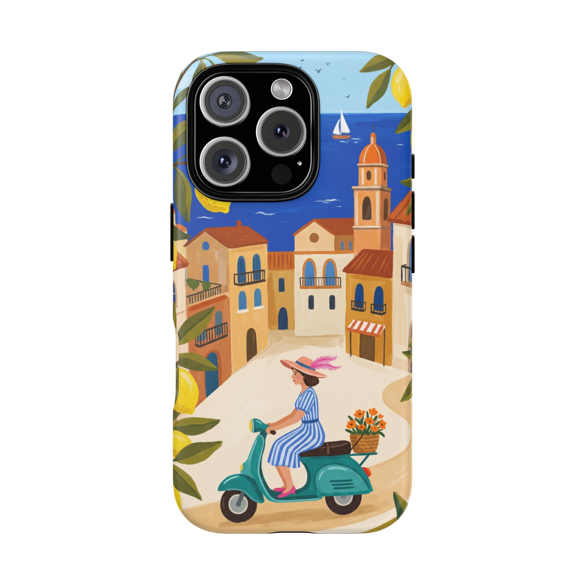 Mediterranean Scooter iPhone Case | Coastal Lemon Grove Design