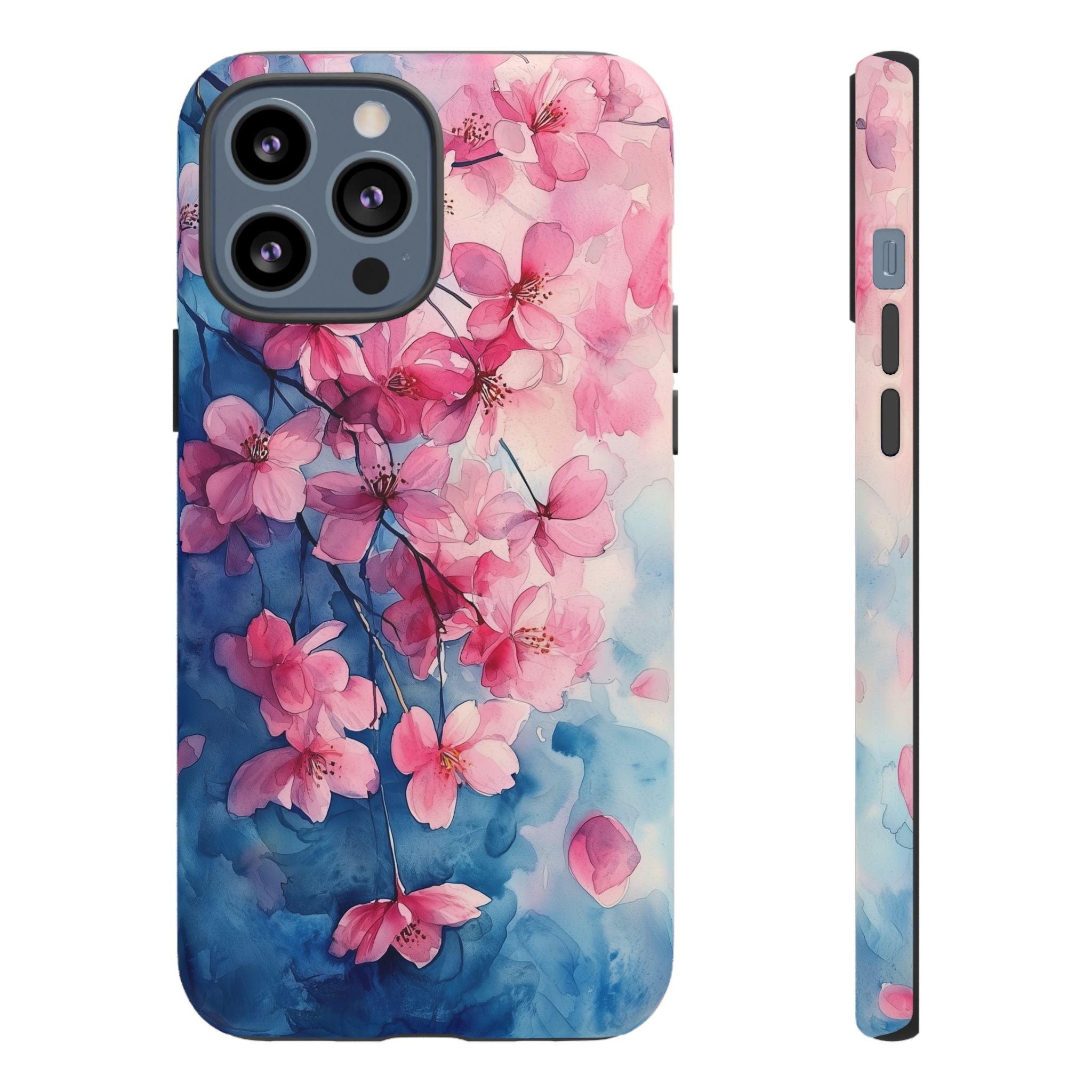Floral Cherry Blossom iPhone Case | Pink Blue Watercolour