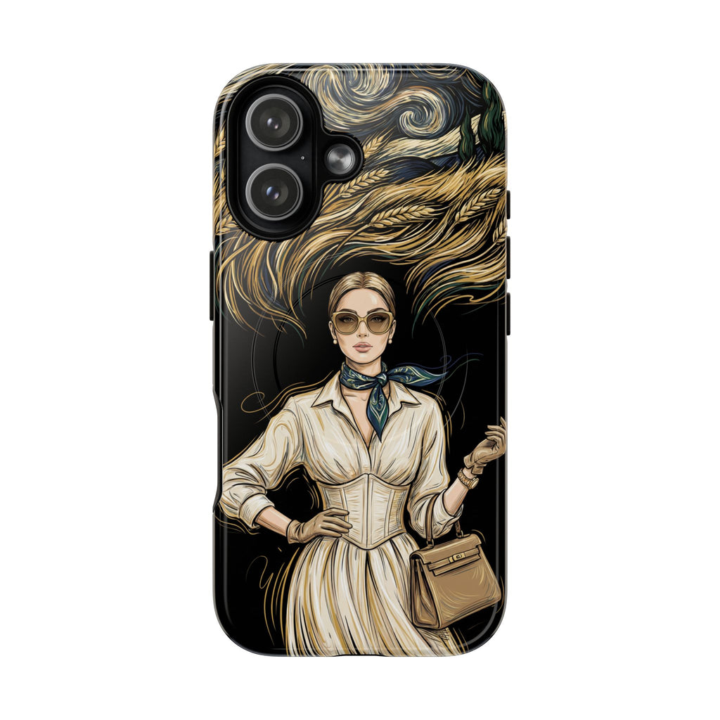 Vintage Elegance MagSafe iPhone Case | Retro Woman with Flowing Golden Hair