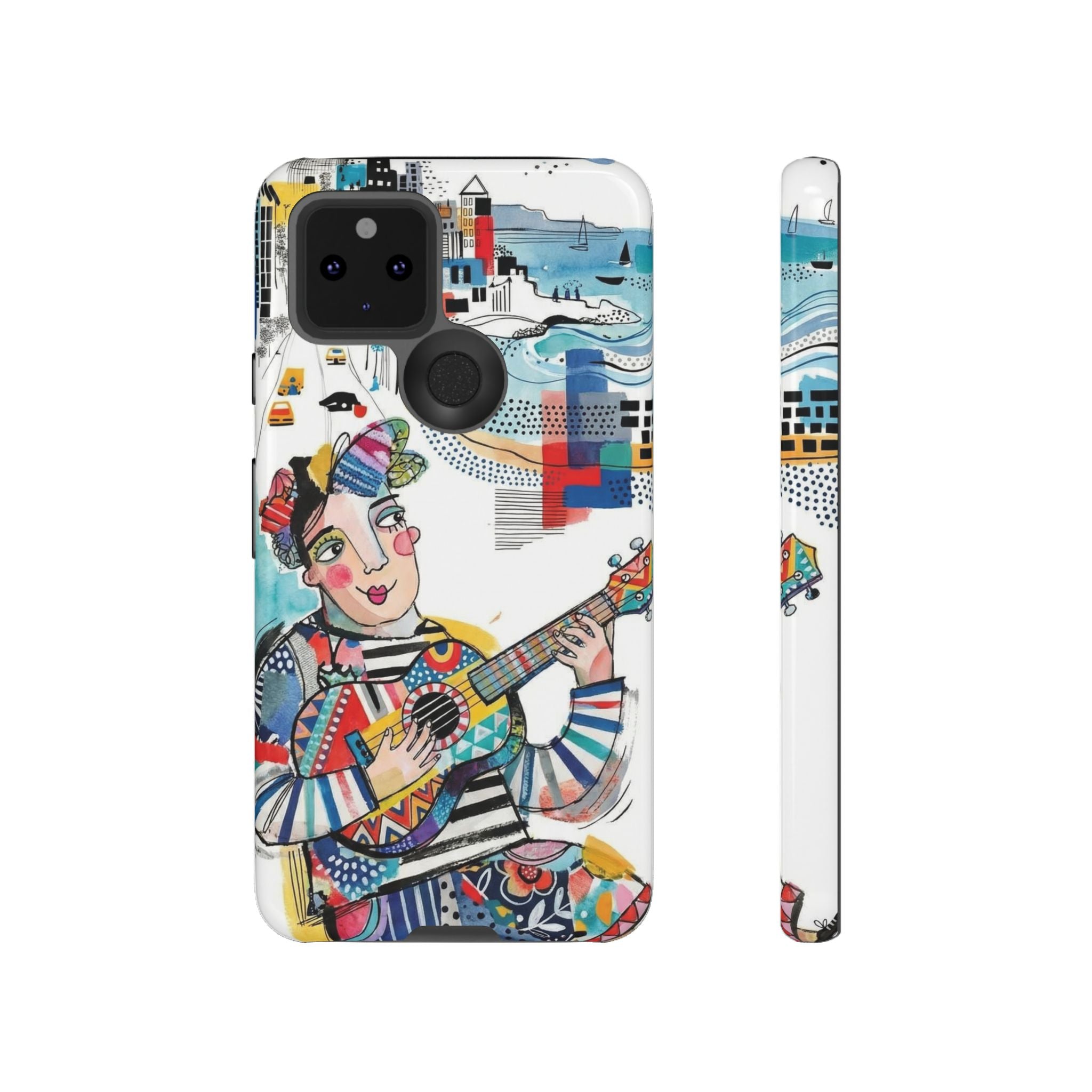 Artistic Musician Google Pixel Phone Case | Colorful Guitar Cityscape Tough Case
