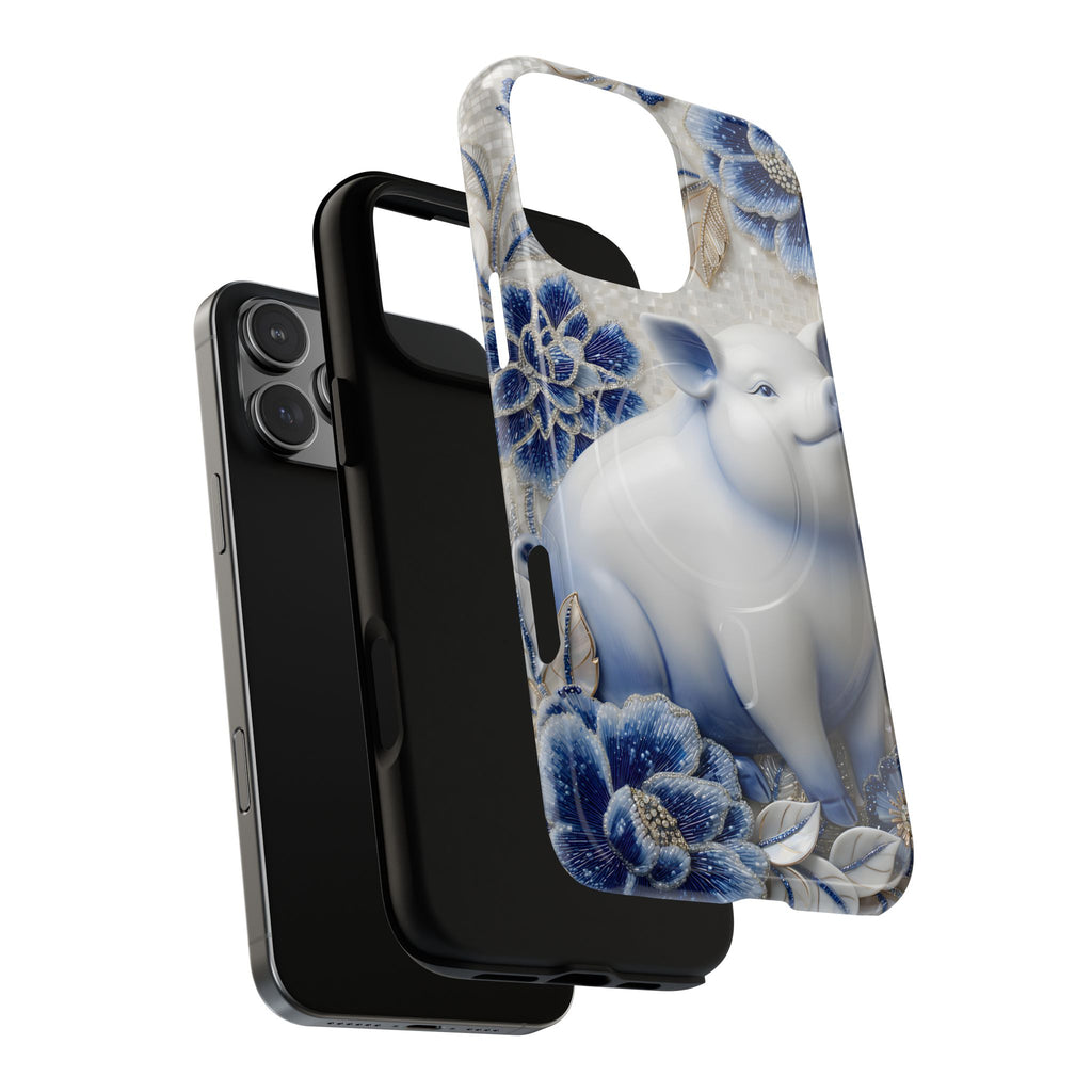 Asian Zodiac Pig MagSafe iPhone Case | Blue & White Porcelain Slim Protective Shockproof Case| Year of the Pig Gift