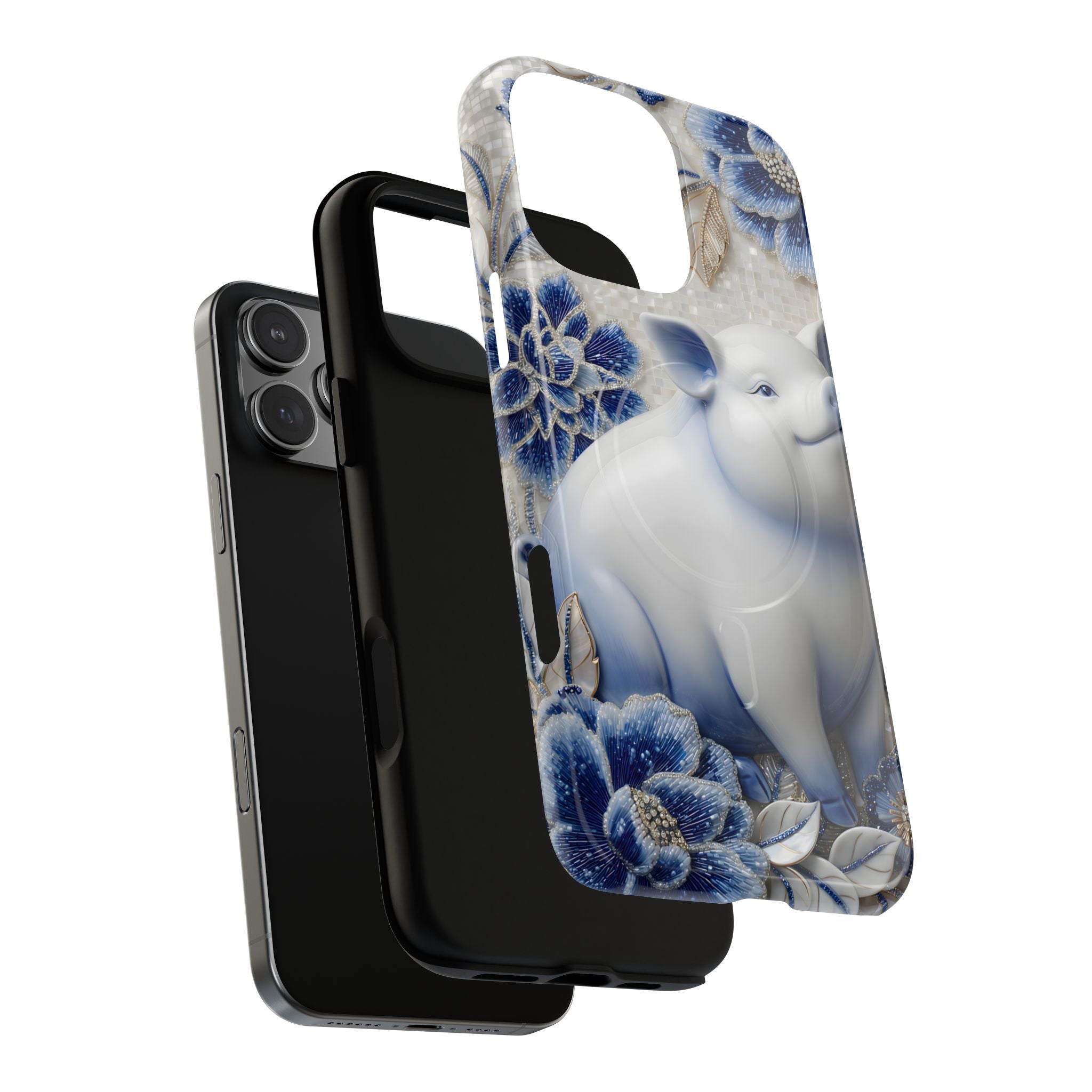 Asian Zodiac Pig MagSafe iPhone Case | Blue & White Porcelain Slim Protective Shockproof Case| Year of the Pig Gift