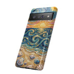 Sea Sunset Google Pixel Case — Van Gogh‑Style Beach Waves with Shells