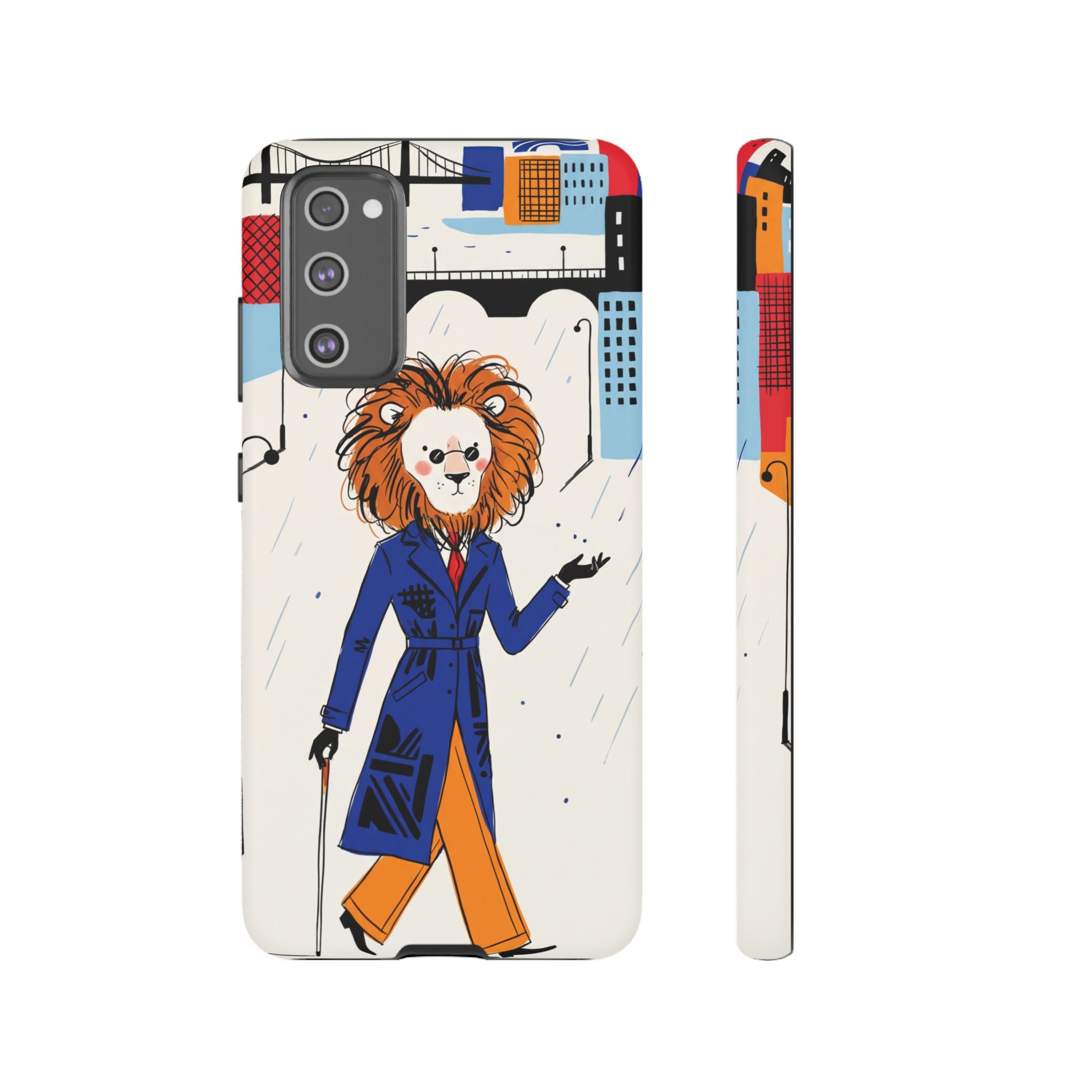 Lion Gentleman Samsung Galaxy Phone Case | Dapper Lion in City Rain