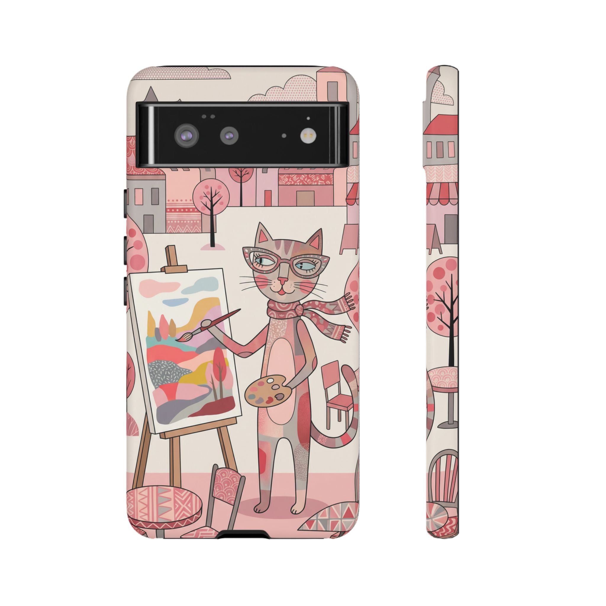 Artistic Cat Google Pixel Phone Case | Painter Kitty Illustration Tough Case