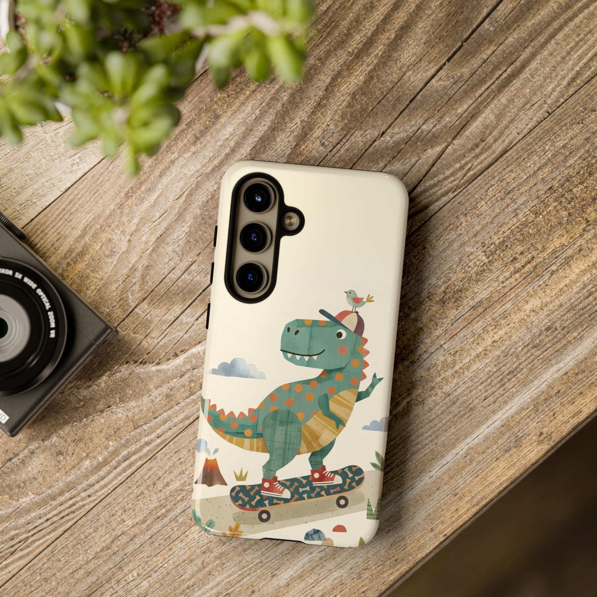 Cute Skateboarding Dinosaur Tough Samsung Galaxy Phone Case | Vintage Kid Aesthetic T Rex Cover