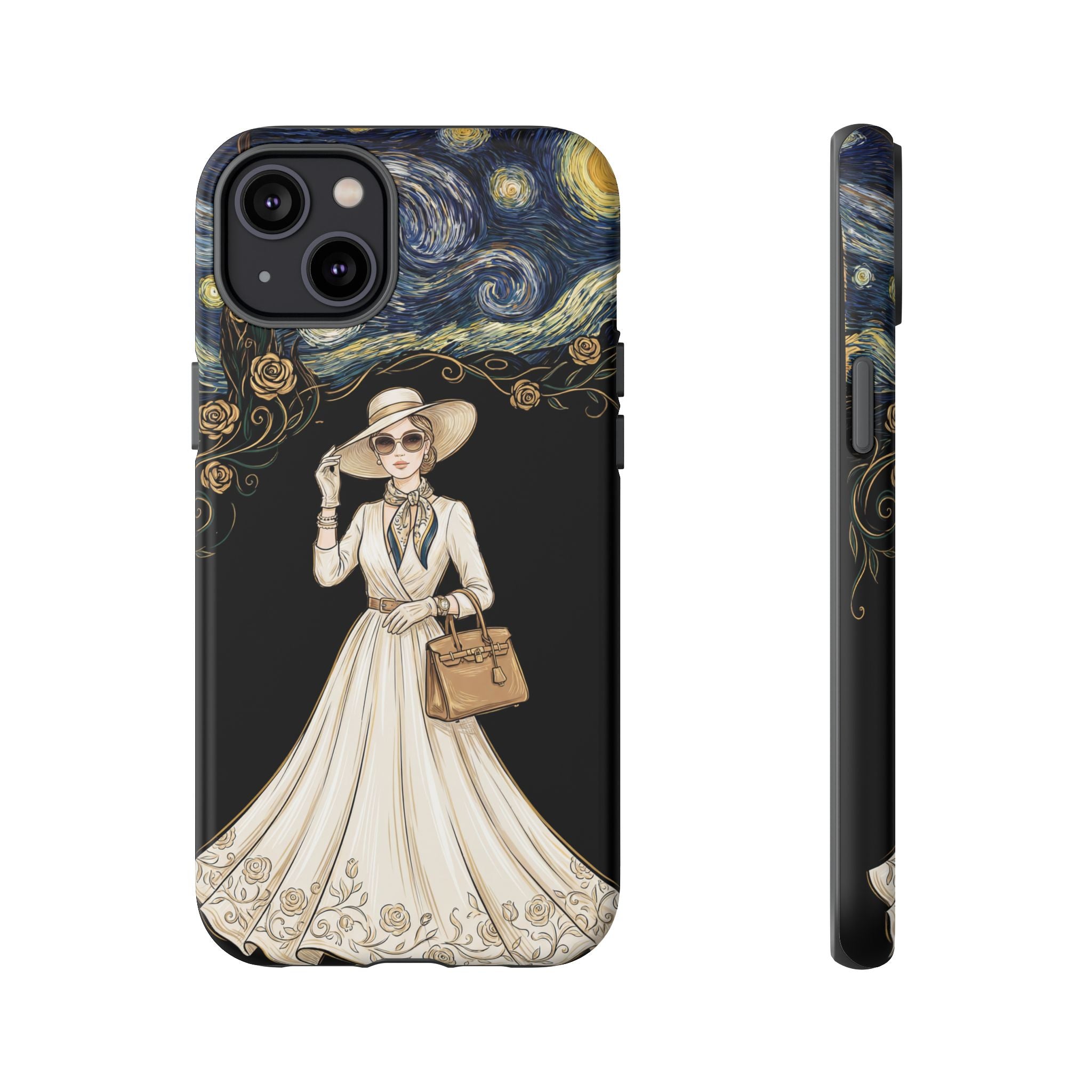 Vintage Starry Night Fashion iPhone Case | Elegant Lady in White Dress