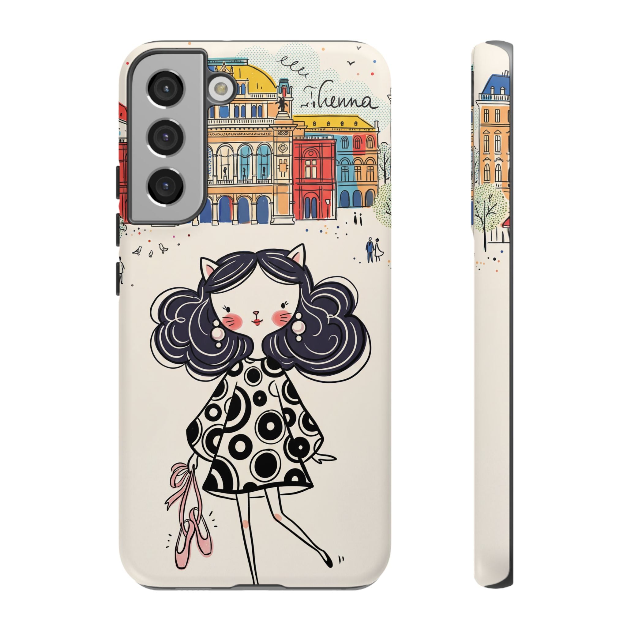 Cute Parisian Cat Girl Samsung galaxy Phone Case | Ballet Slippers Illustration Tough Case
