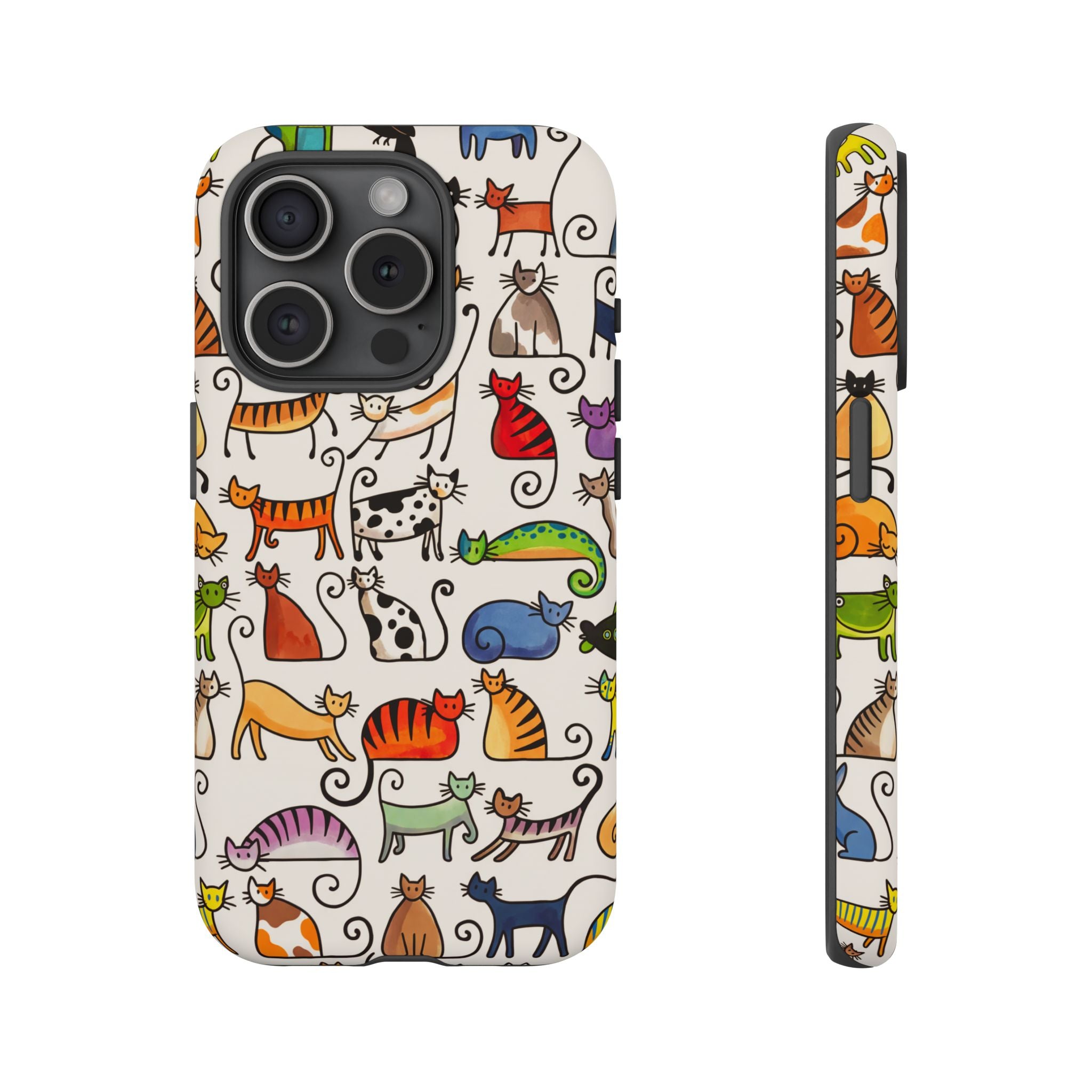 Cat Pattern Tough iPhone Case | Colourful Cartoon Cats