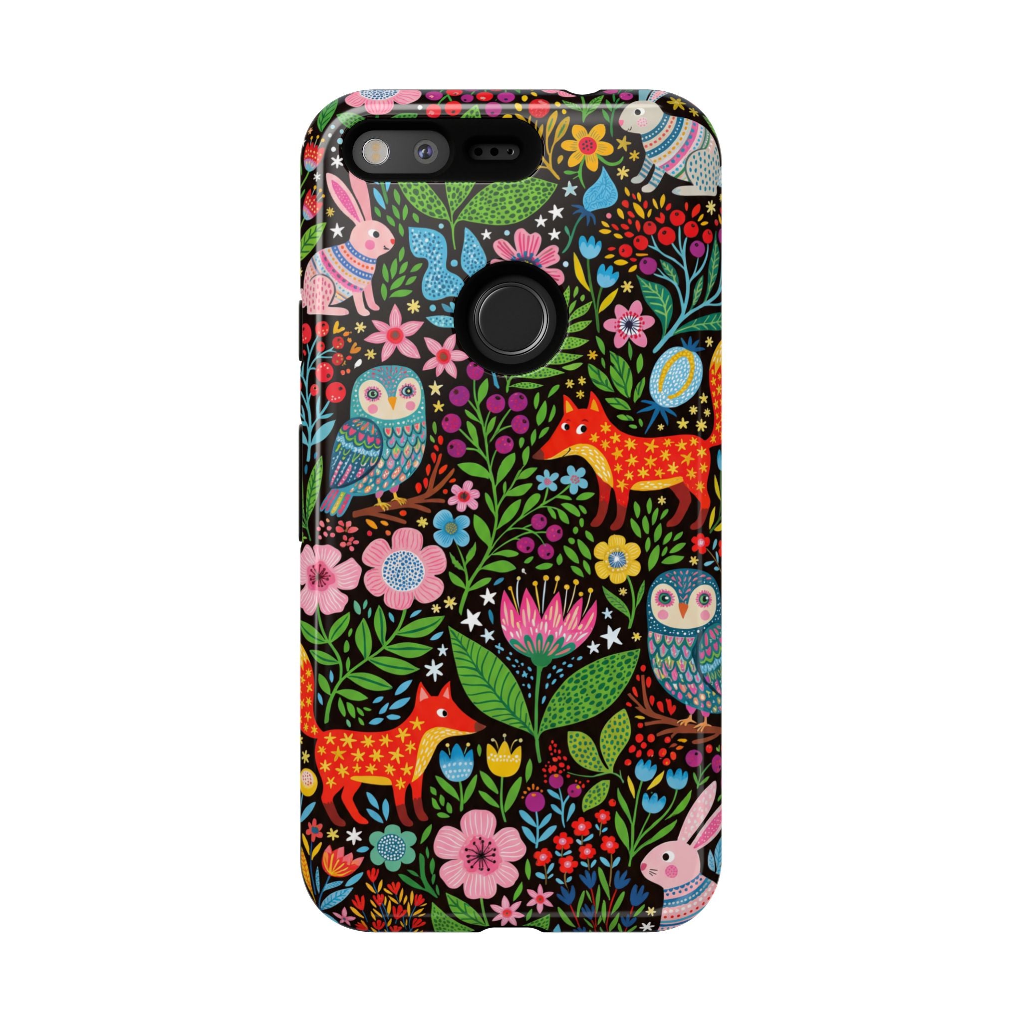 Floral Woodland Google Pixel Phone Case | Colourful Fox & Owl Protective Cover