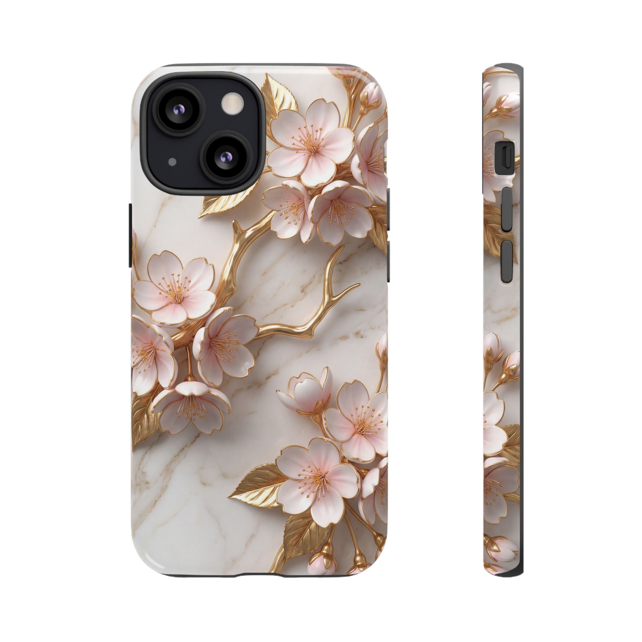 Floral Marble iPhone Case — Sakura Gold Cherry Blossom Tough Case