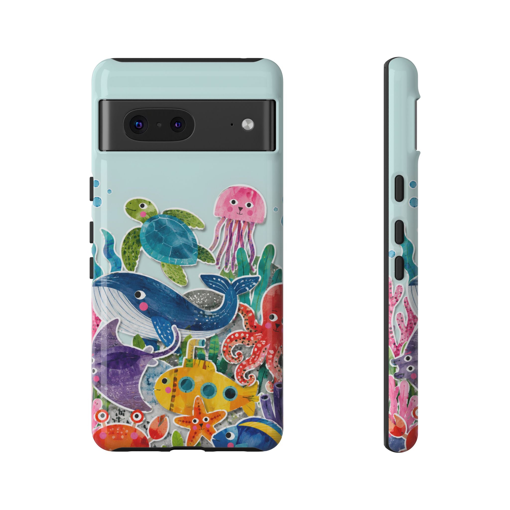 Cute Coastal Ocean Google Pixel Phone Case | Aesthetic Whale Turtle Marine Life Cover