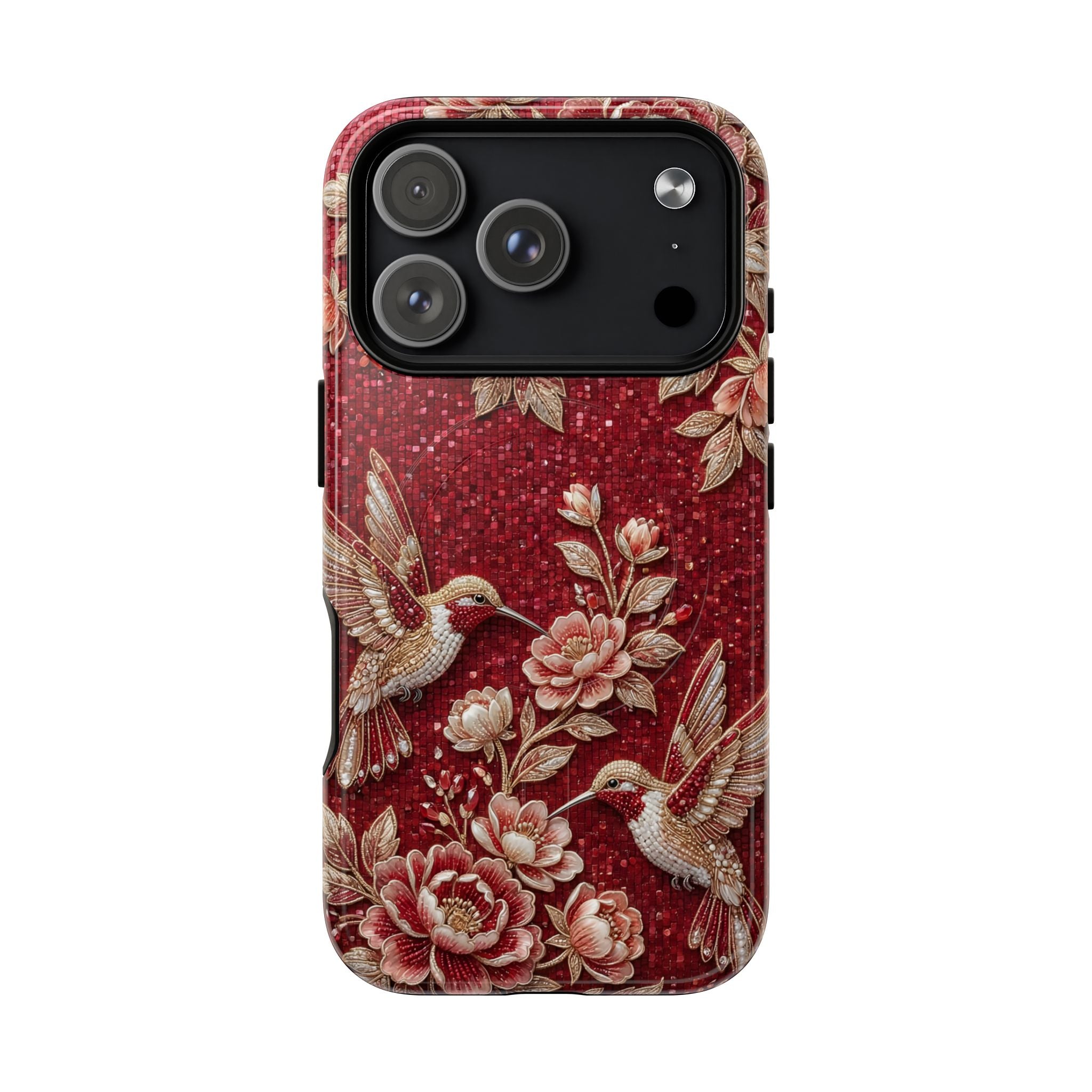 Floral Hummingbird Tough Case | Vintage Red MagSafe iPhone Case