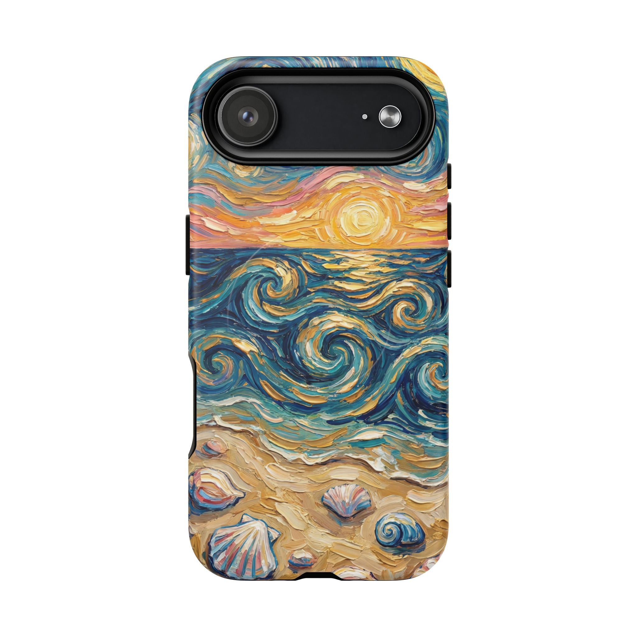 Sunset Ocean Waves MagSafe iPhone Case — Van Gogh‑Style Beach Waves with Shells