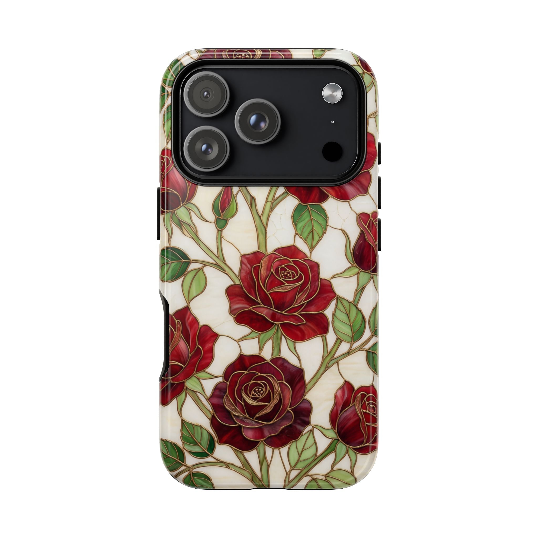 Red Rose Pattern Tough iPhone Case — Vintage Floral iPhone Protection