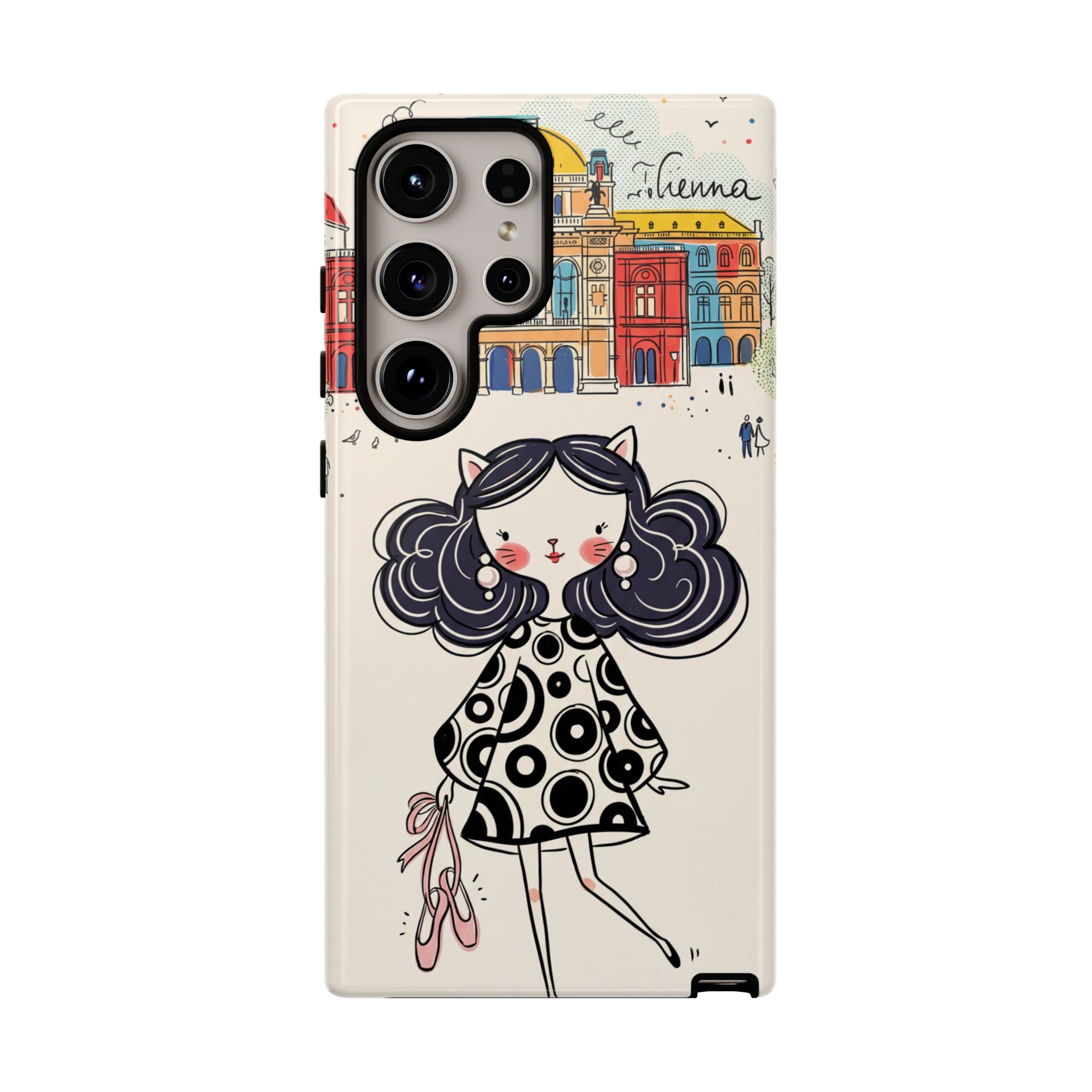 Cute Parisian Cat Girl Samsung galaxy Phone Case | Ballet Slippers Illustration Tough Case