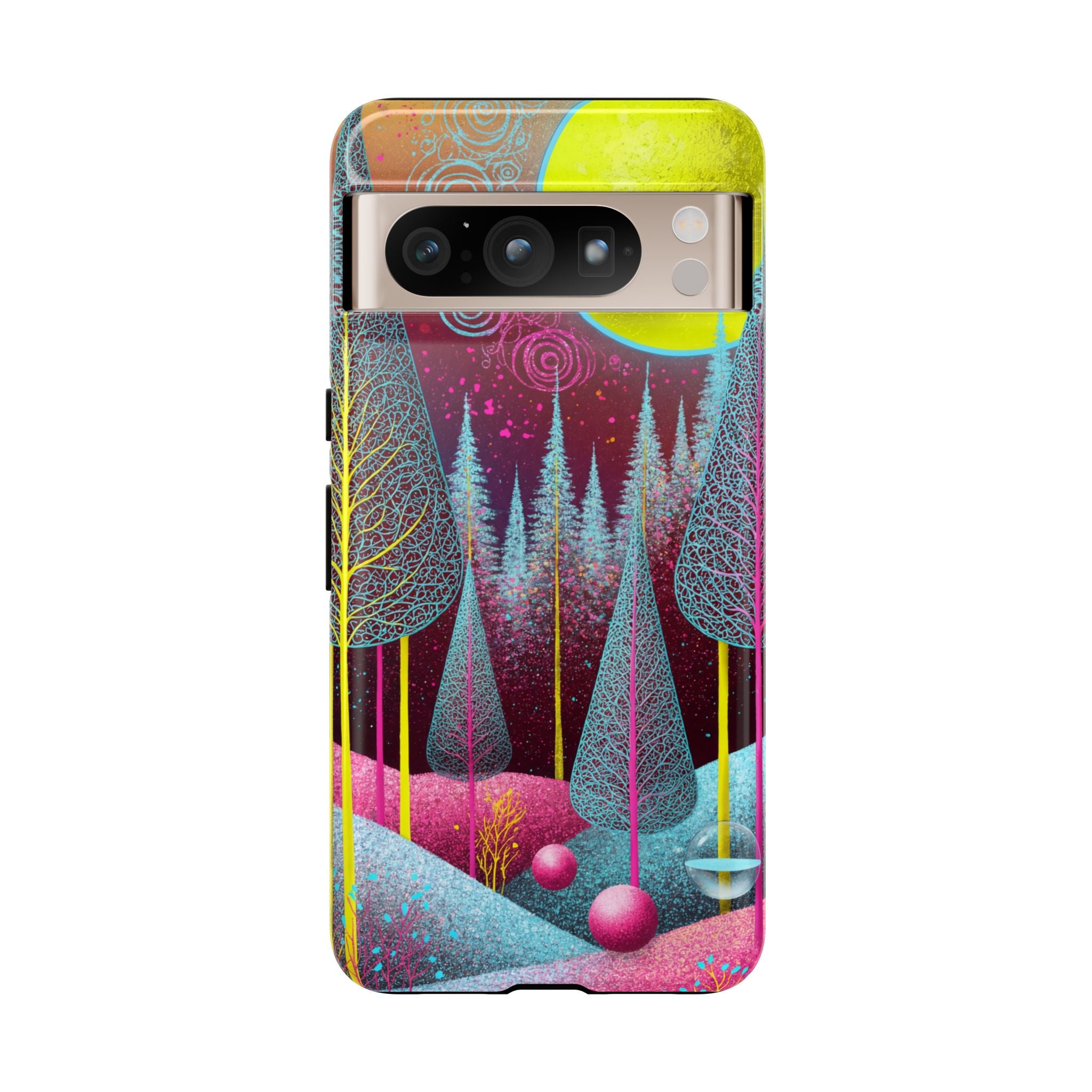 Colorful Surreal Forest Google Pixel Case | Neon Moon, Trees & Abstract Landscape