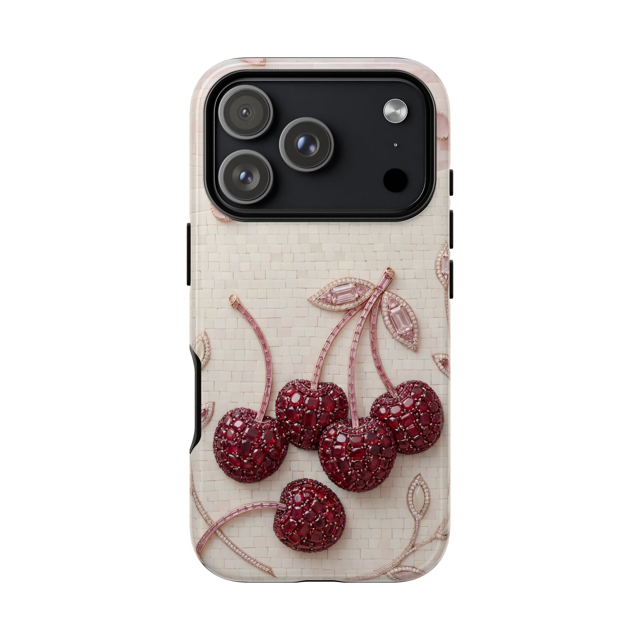 Cherry Embroidery iPhone Case | Glitter Red Cherries Pattern