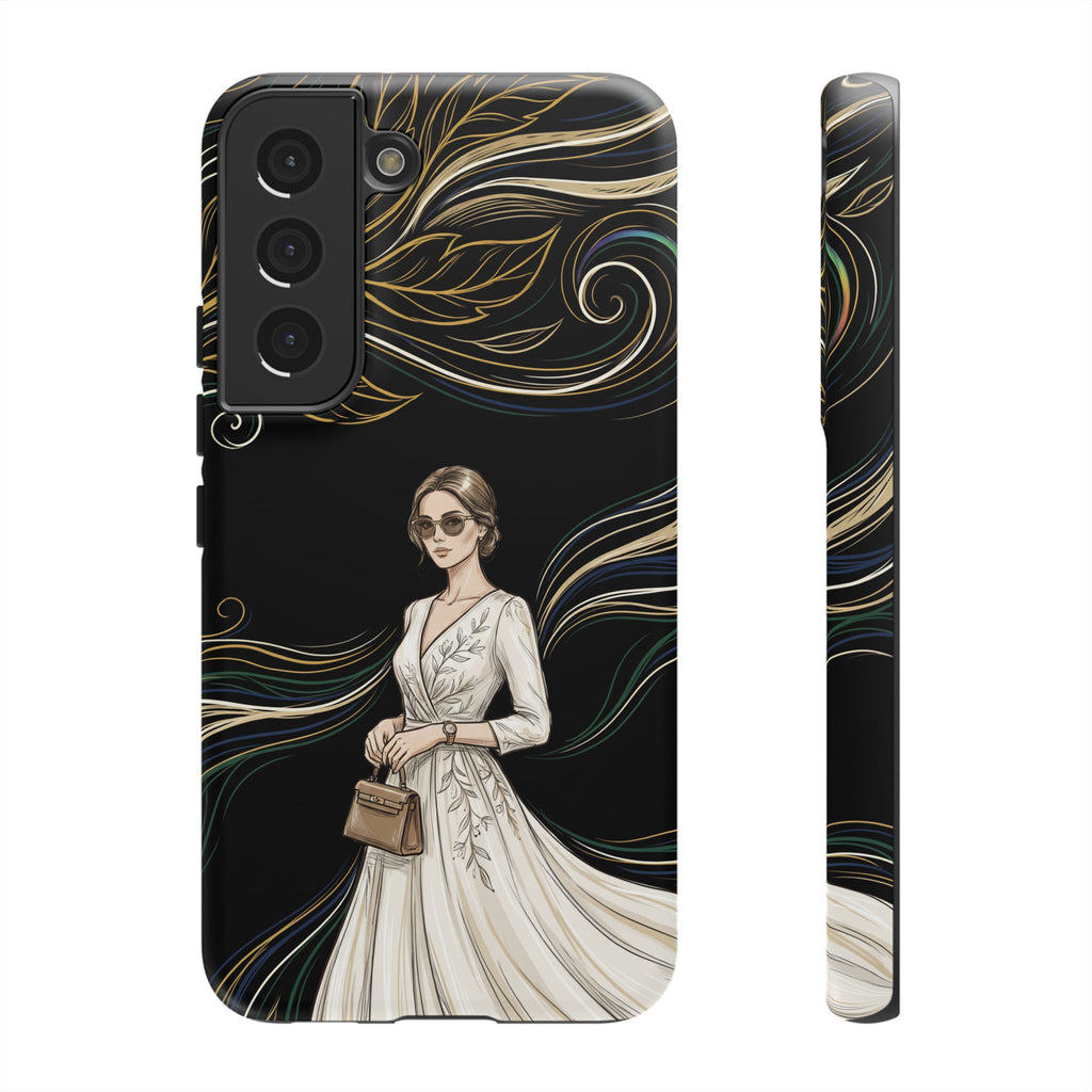 Elegant Woman Illustration Samsung Galaxy Phone Case | Vintage Bride in Flowing Gown