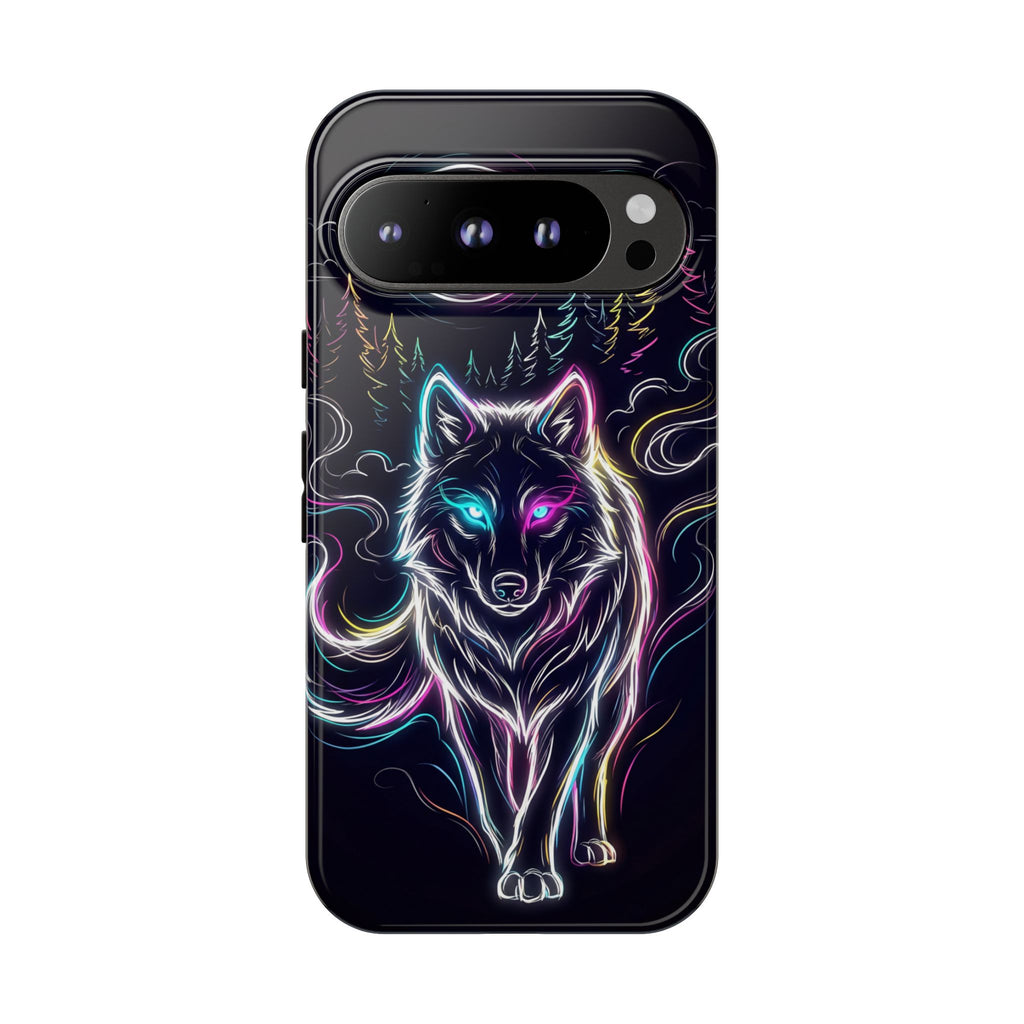 Cover per Google Pixel Neon Wolf | Custodia protettiva rigida Mystic Glow